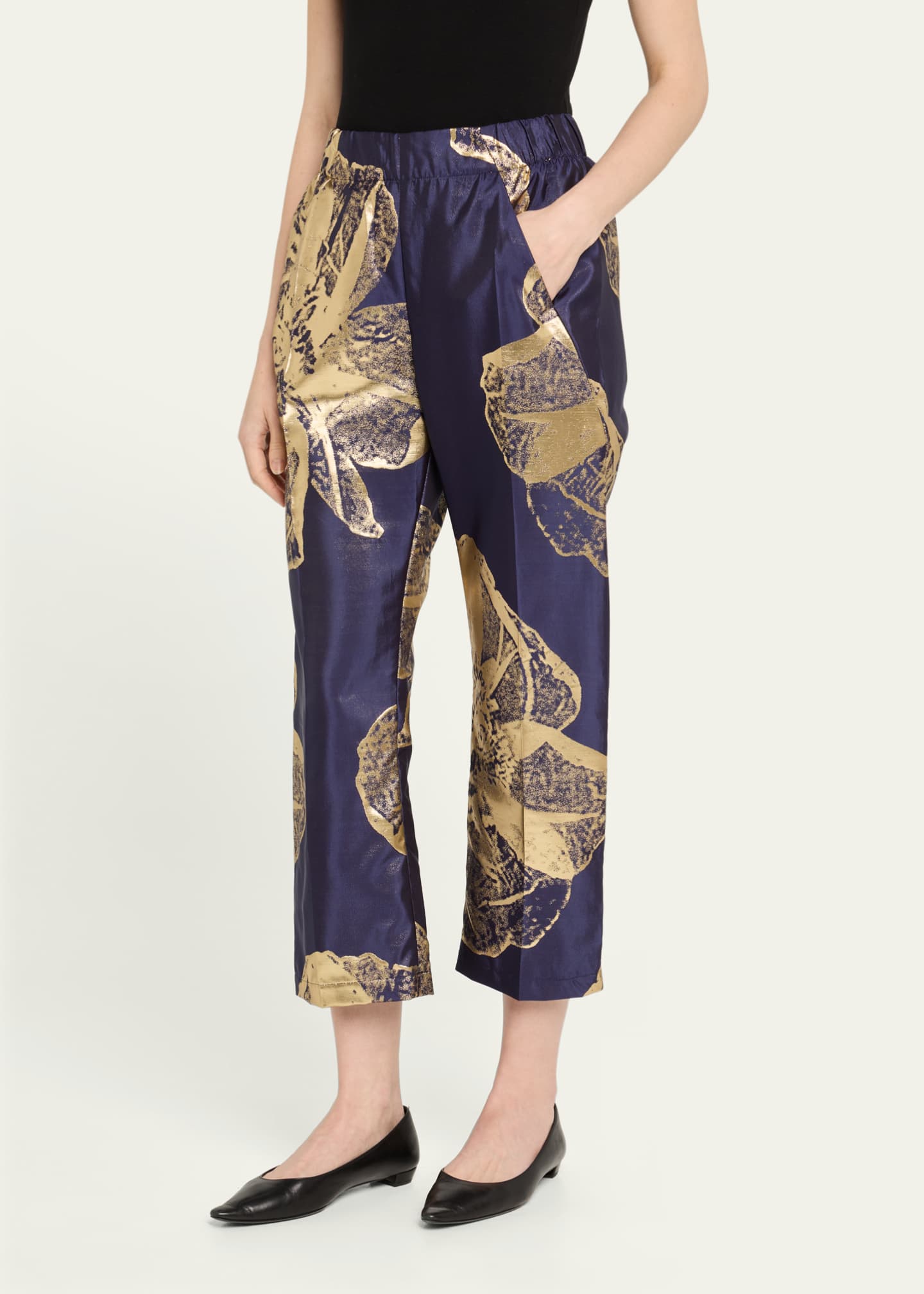 Zero + Maria Cornejo Eko Metallic Jacquard Straight-Leg Crop Pants Image 4 of 5