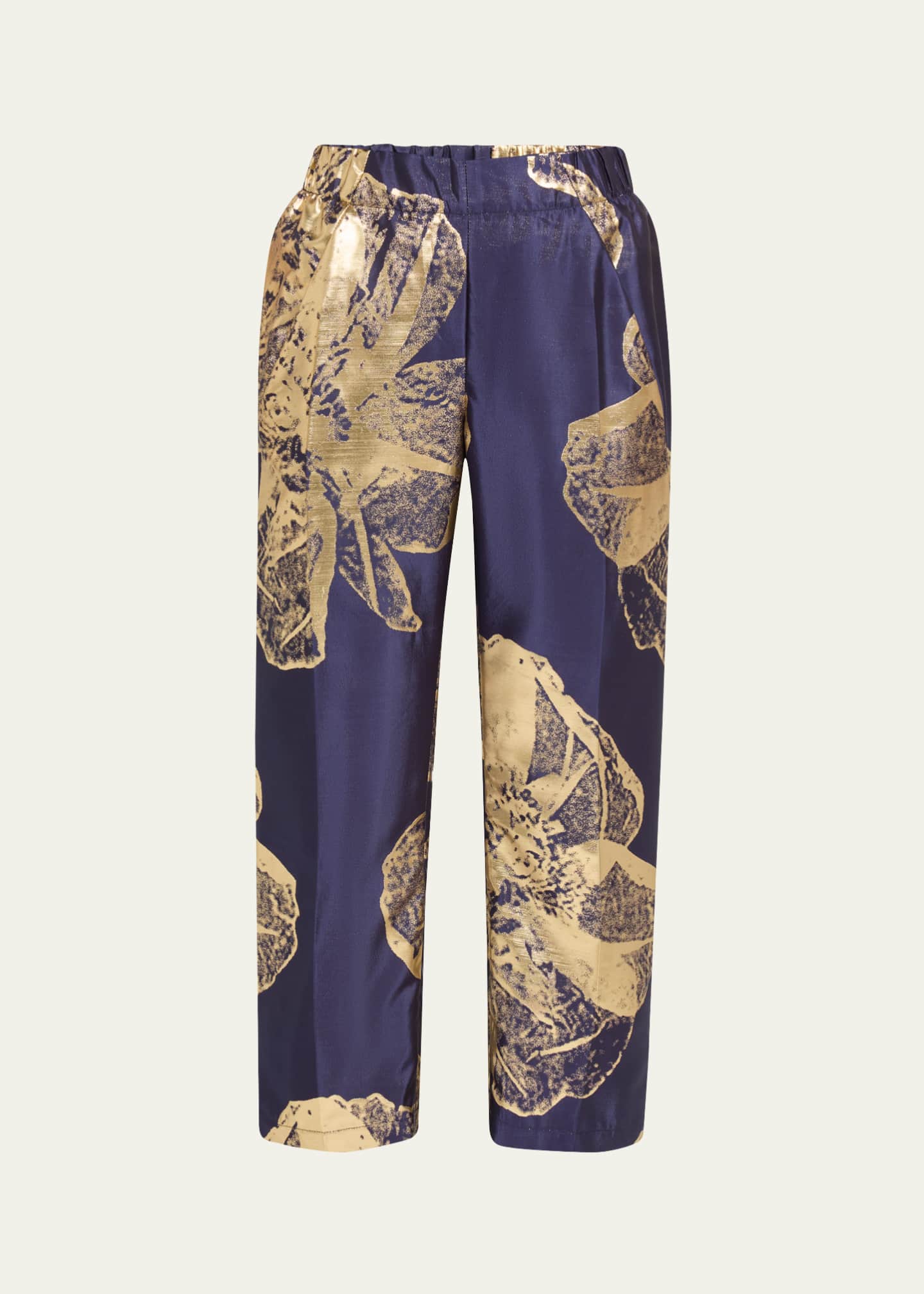 Zero + Maria Cornejo Eko Metallic Jacquard Straight-Leg Crop Pants Image 1 of 5