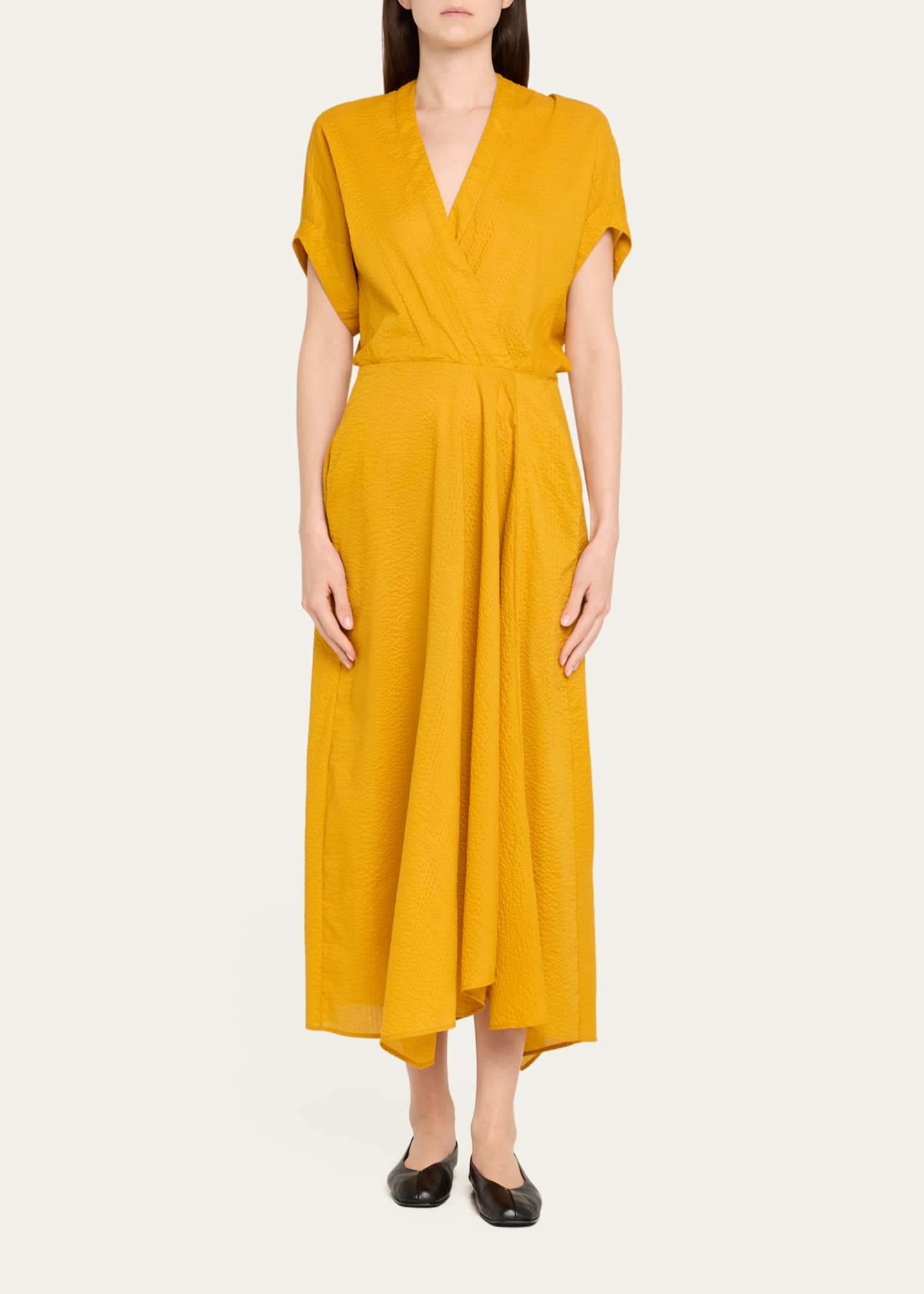Zero + Maria Cornejo Aki Wave Short-Sleeve Seersucker Maxi Dress Image 2 of 5