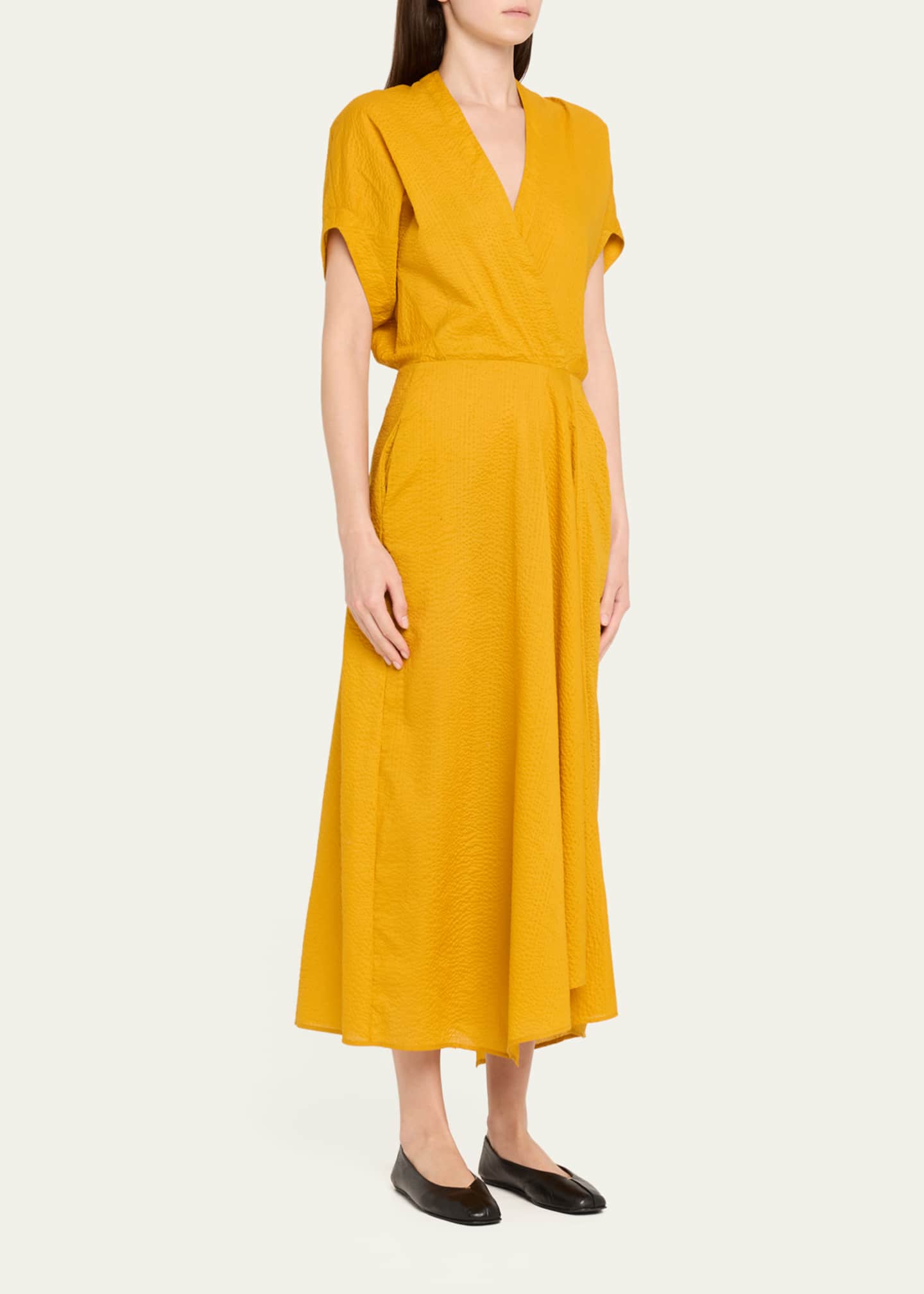 Zero + Maria Cornejo Aki Wave Short-Sleeve Seersucker Maxi Dress Image 4 of 5