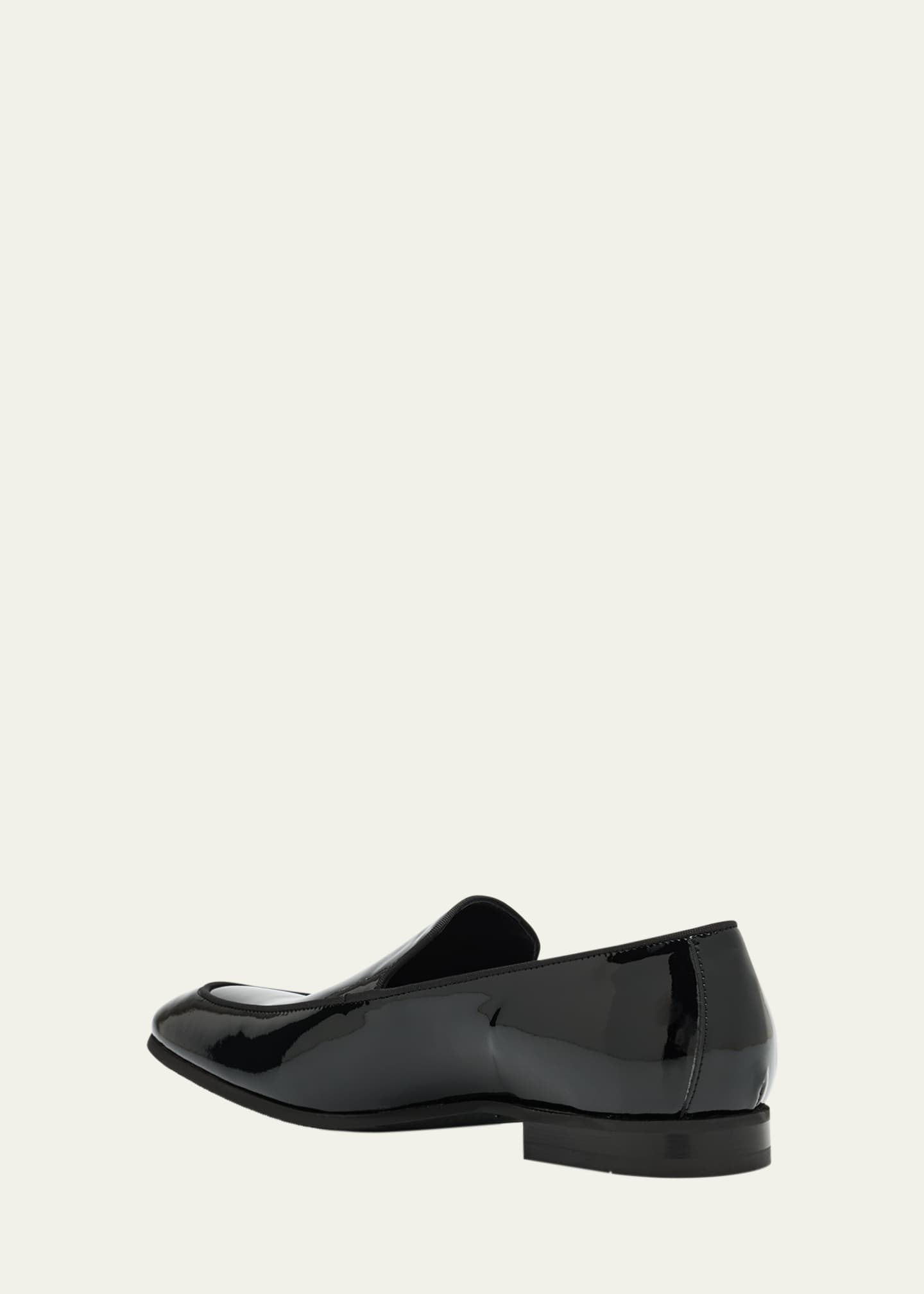 Bergdorf Goodman Men's Piped Patent Leather Apron-Toe Venetian Loafers Image 4 of 6