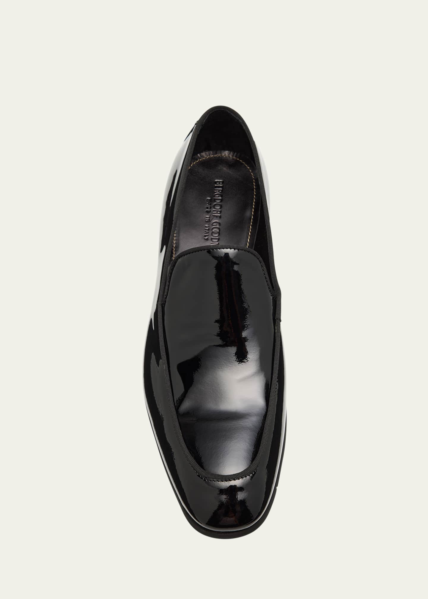Bergdorf Goodman Men's Piped Patent Leather Apron-Toe Venetian Loafers Image 6 of 6