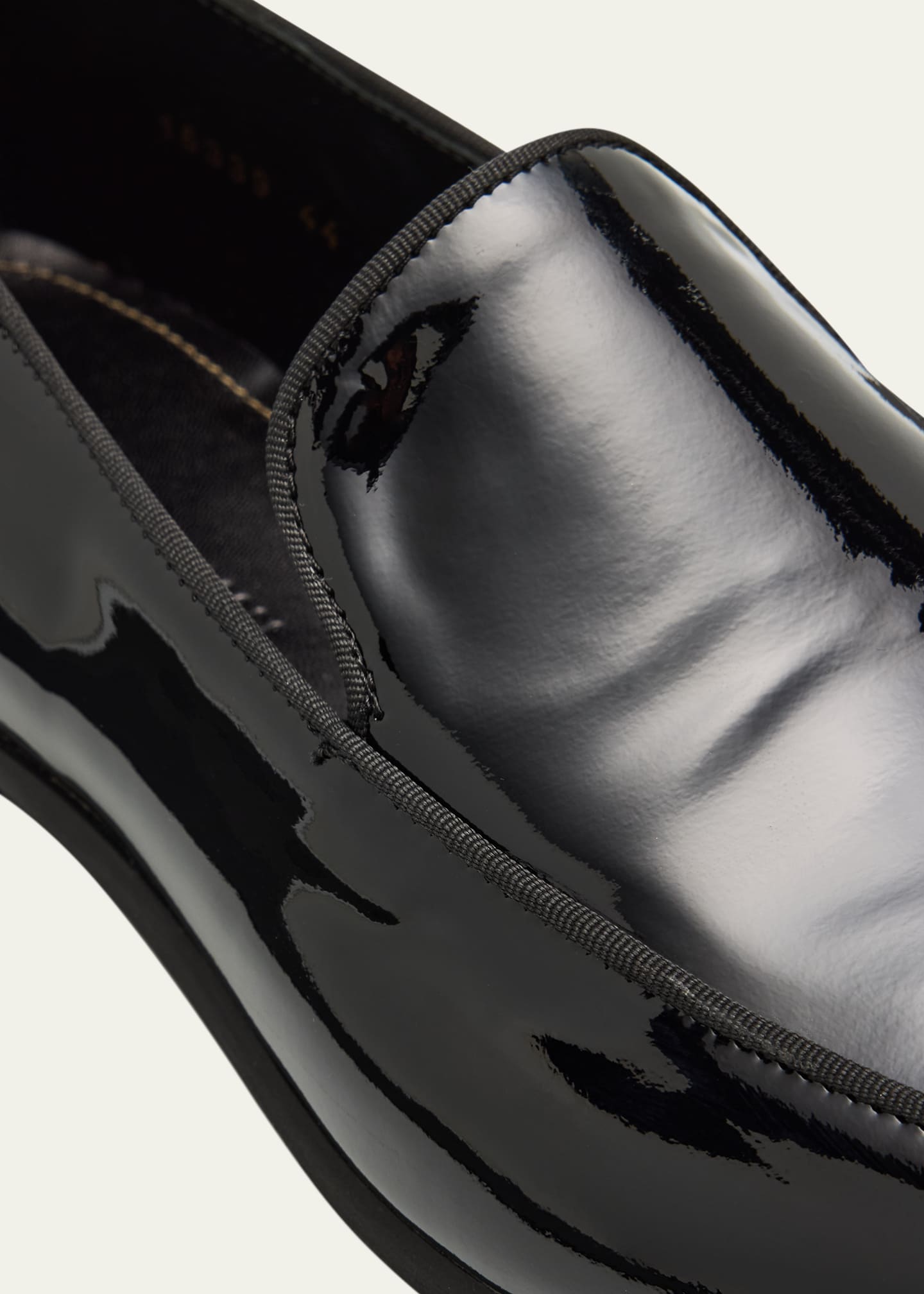 Bergdorf Goodman Men's Piped Patent Leather Apron-Toe Venetian Loafers Image 5 of 6