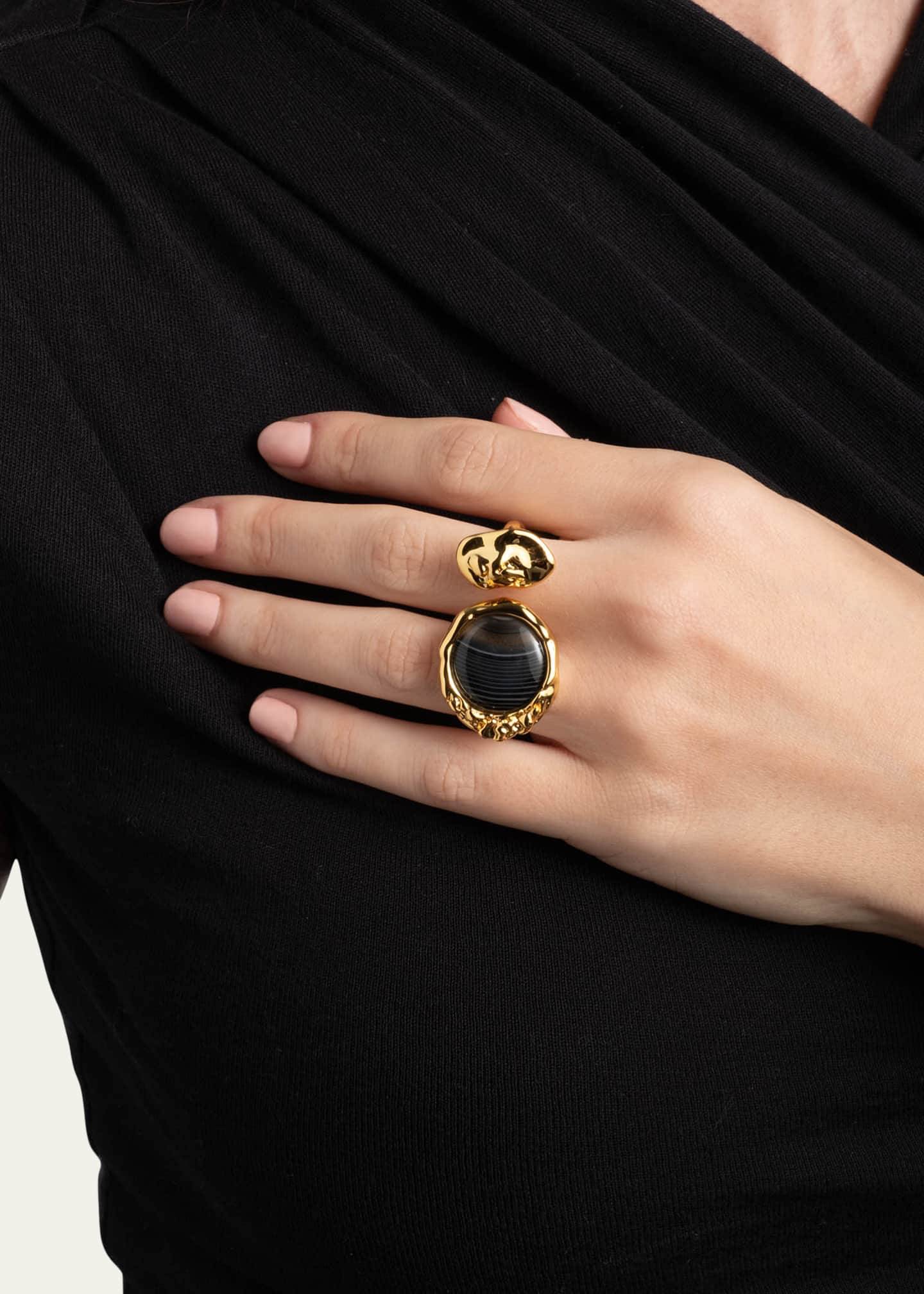 Alexis Bittar Brut Banded Agate Coin Open Statement Ring Image 2 of 3