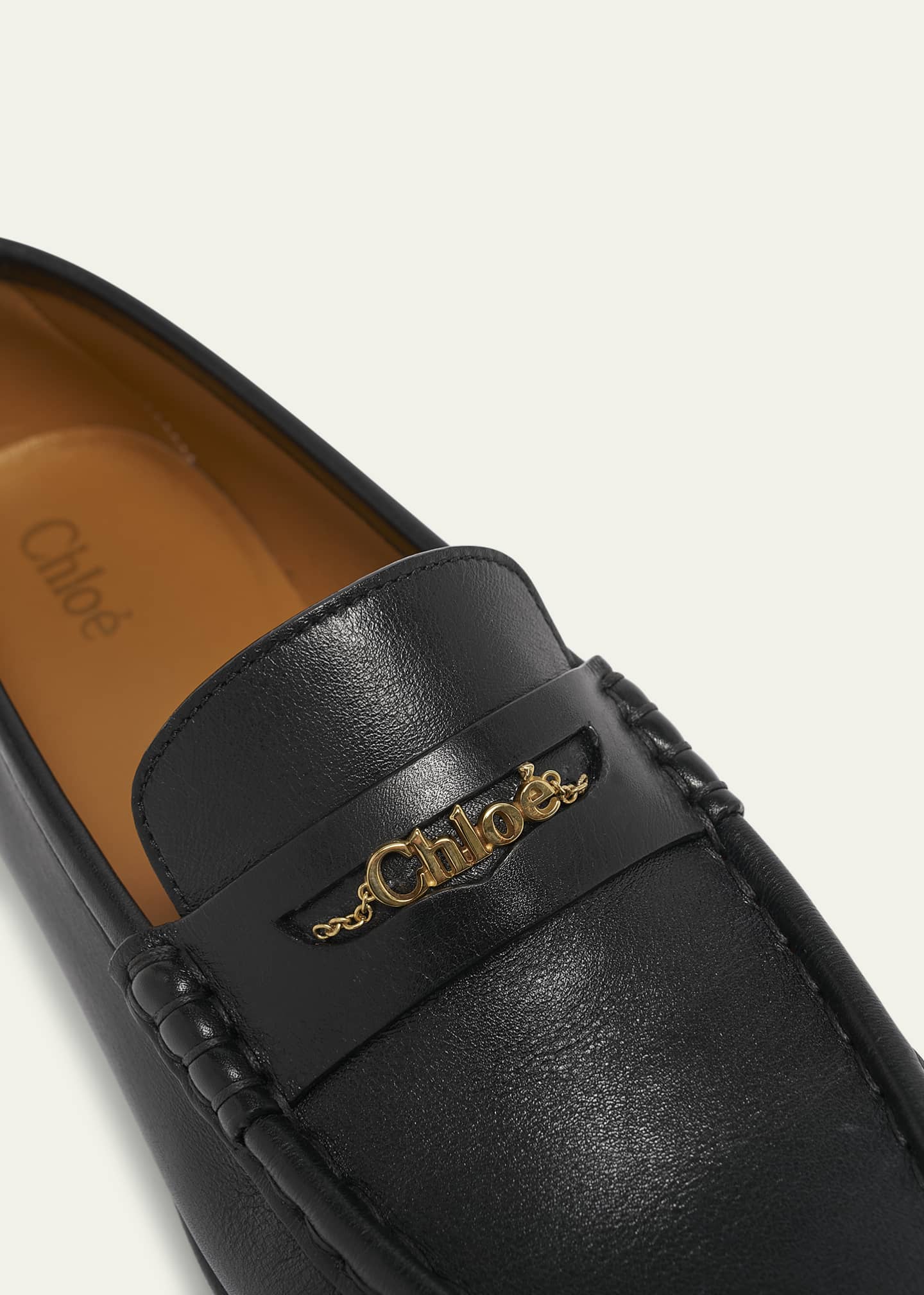 Chloe Leather Logo Chain Penny Loafers - Bergdorf Goodman