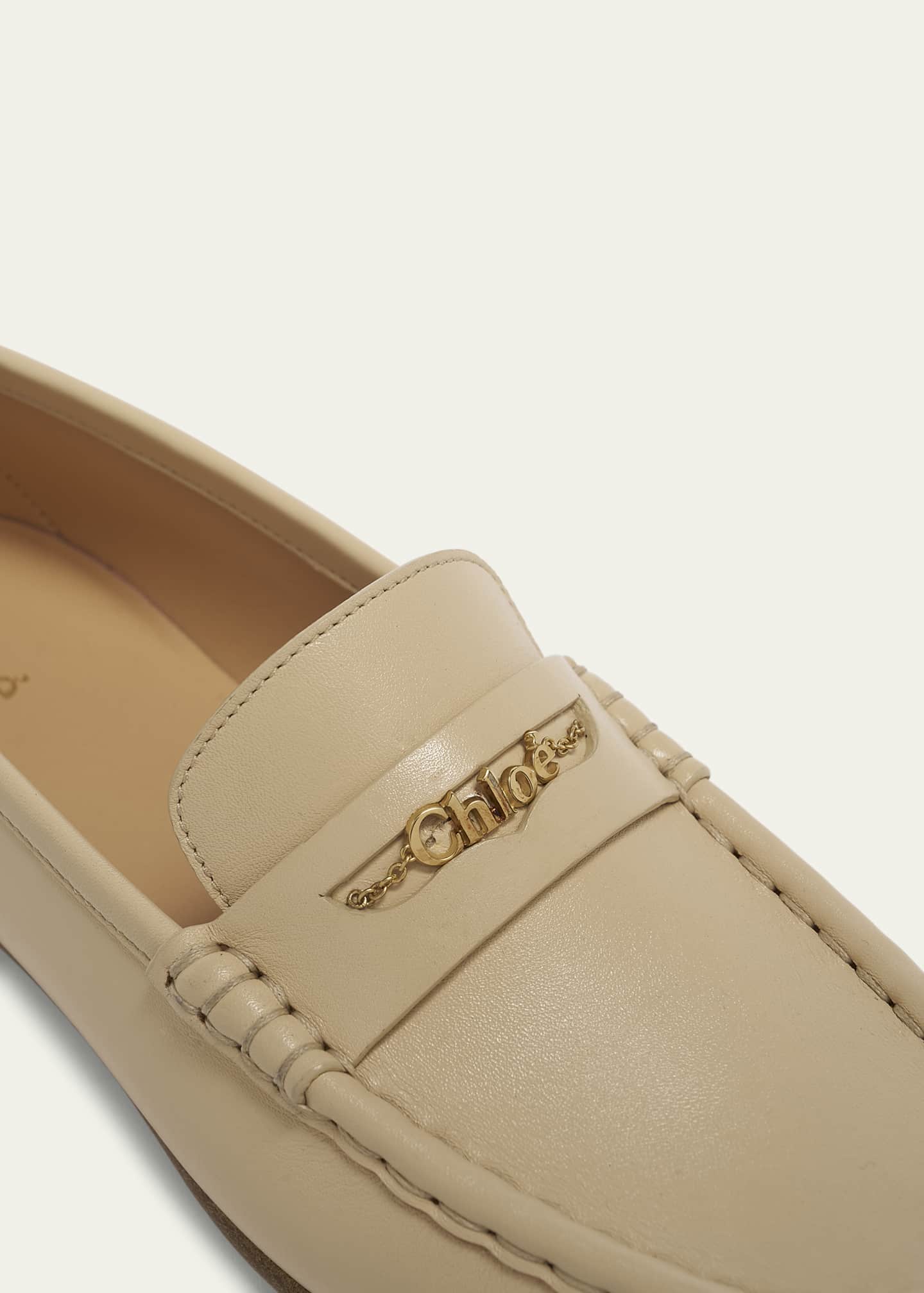 Leather Logo Chain Penny Loafers