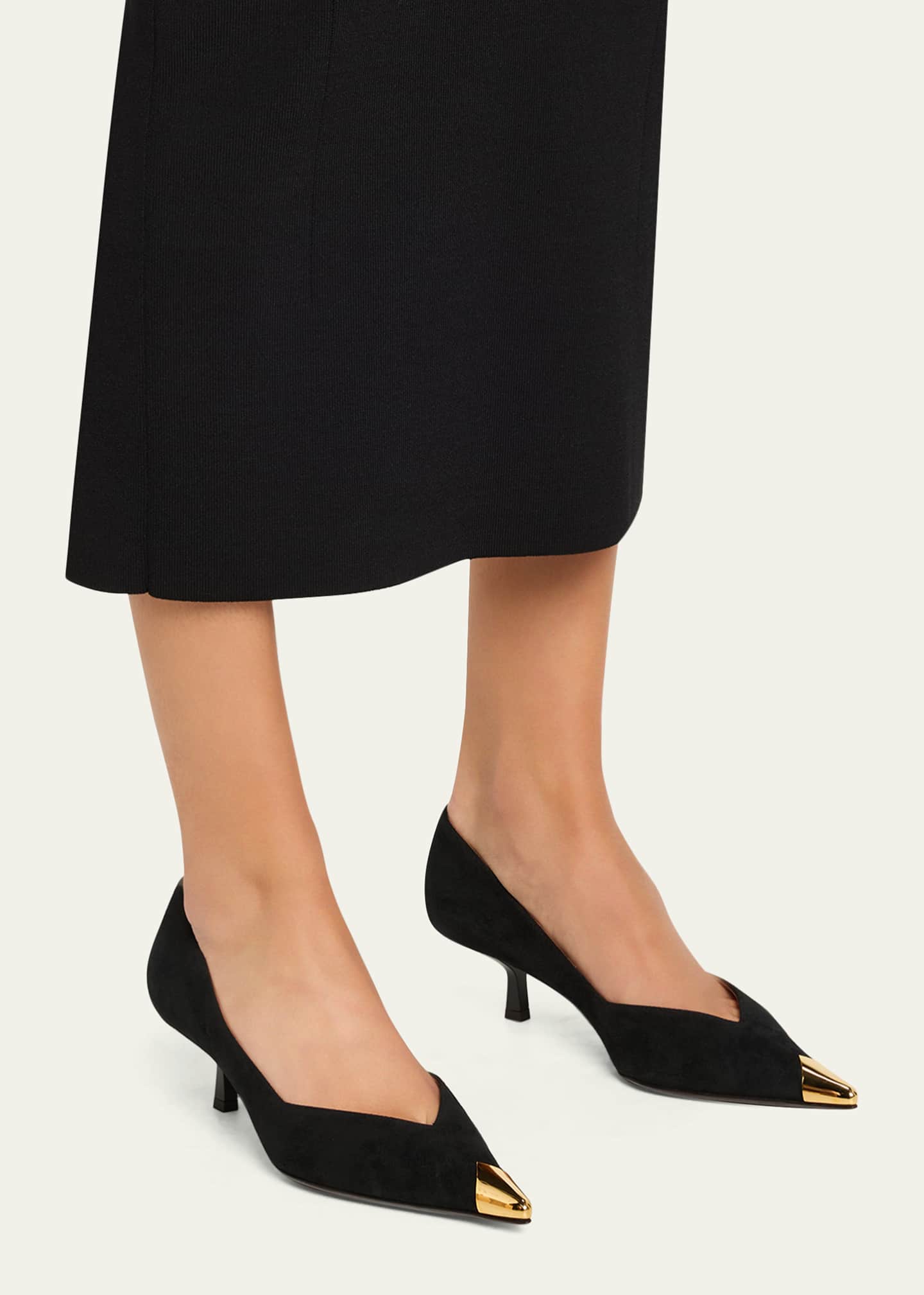 Suede Golden Cap-Toe Pumps