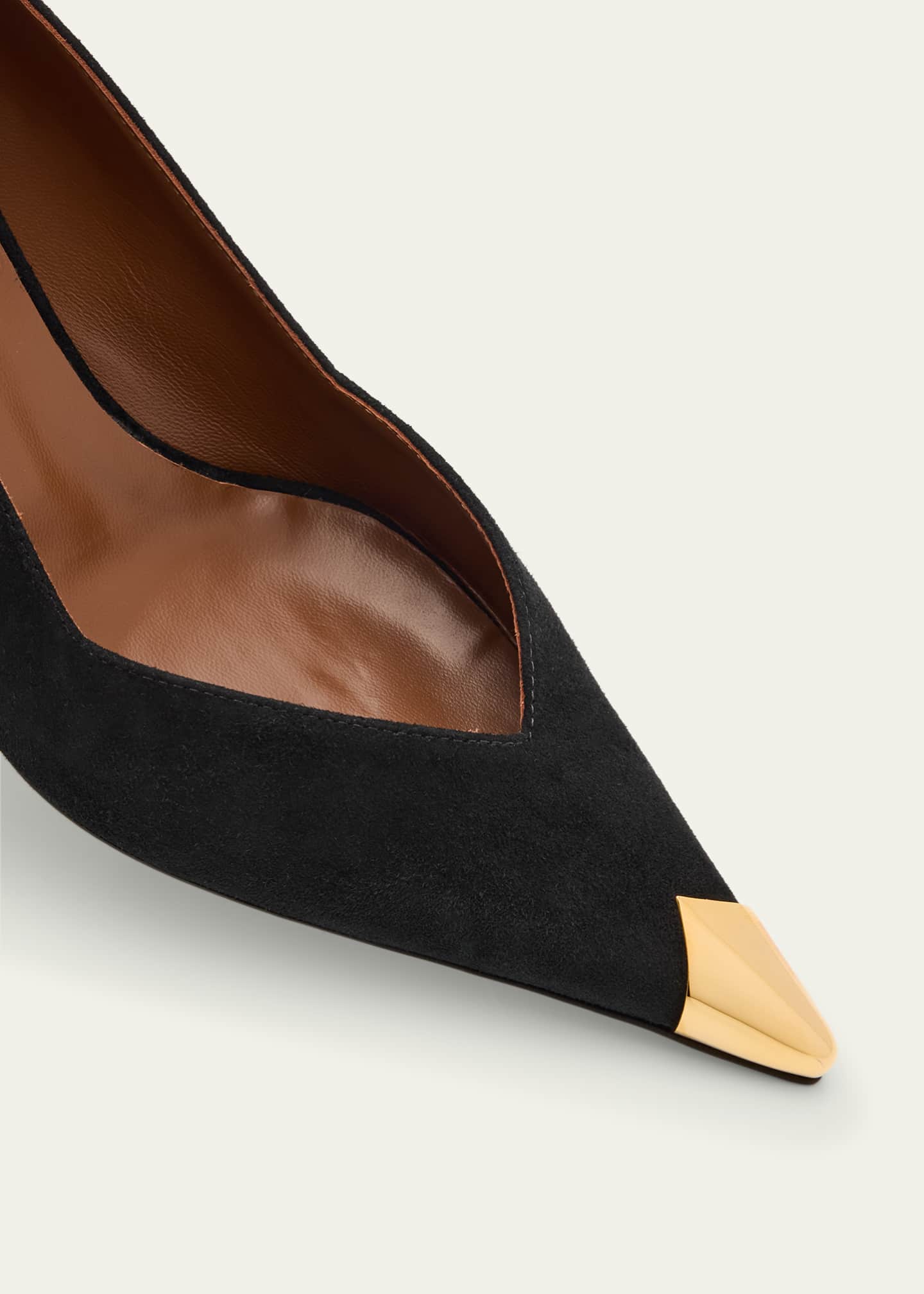 Suede Golden Cap-Toe Pumps