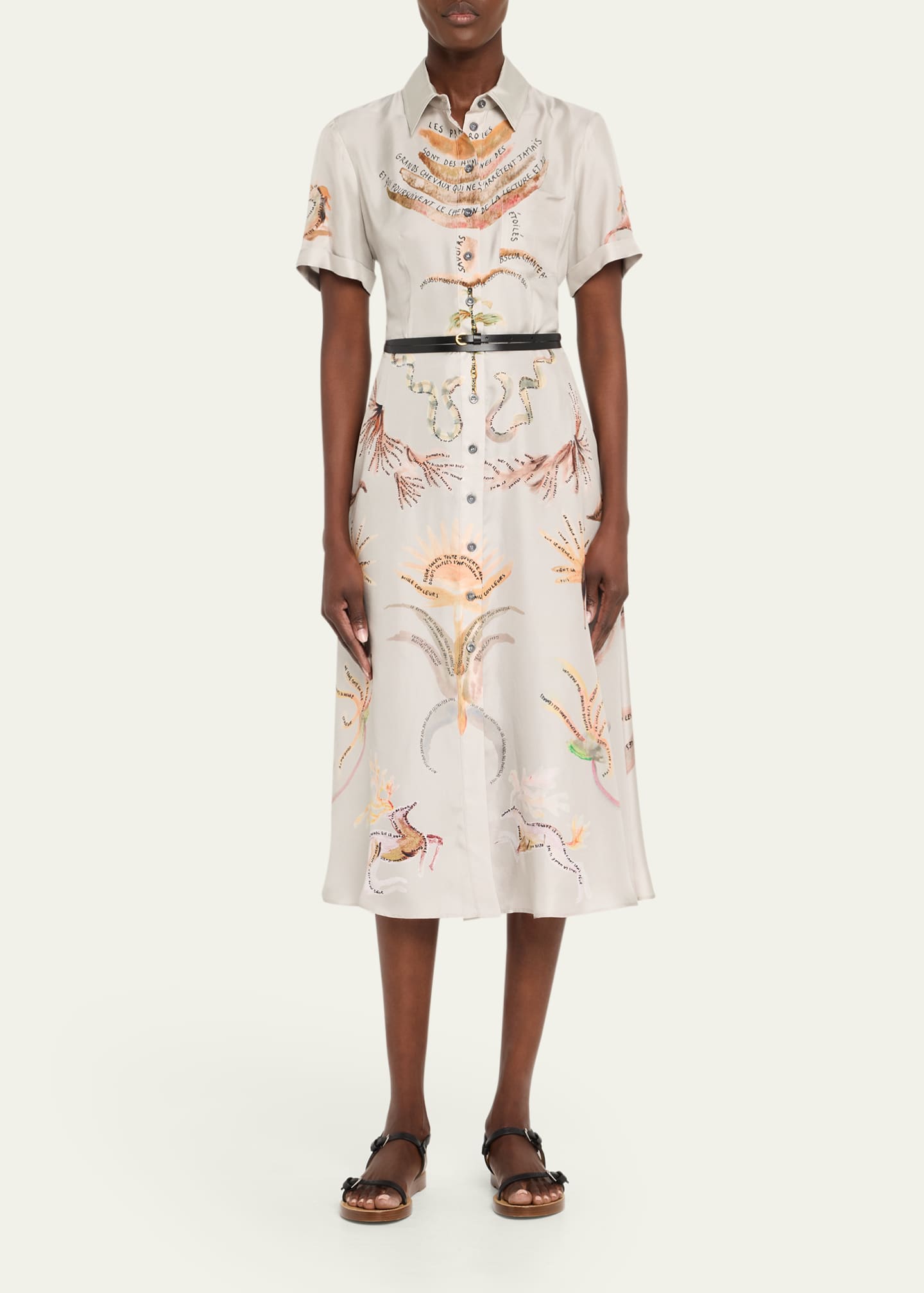 Altuzarra Kiera Printed Short-Sleeve Silk Midi Shirtdress Image 2 of 5