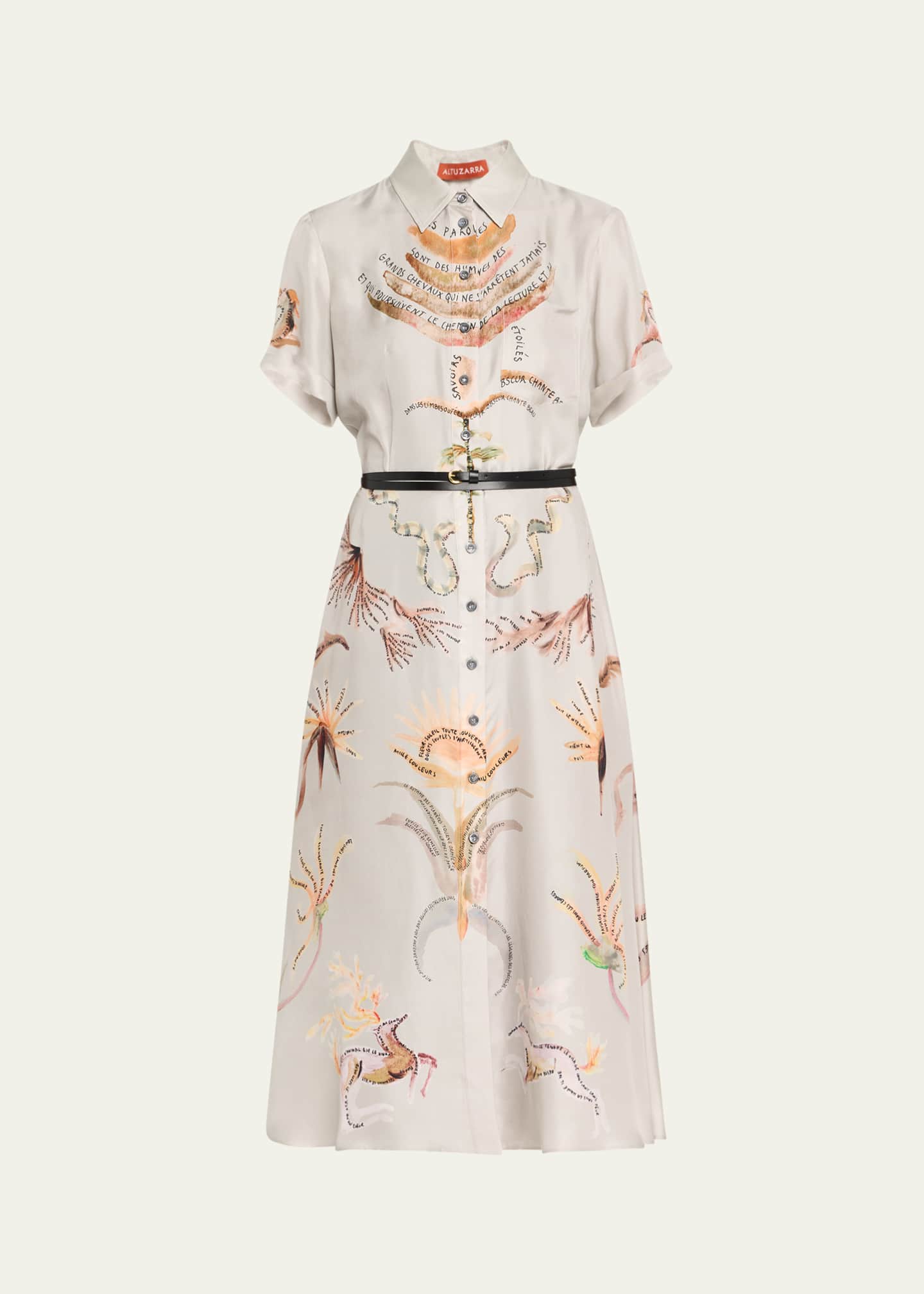 Altuzarra Kiera Printed Short-Sleeve Silk Midi Shirtdress Image 1 of 5