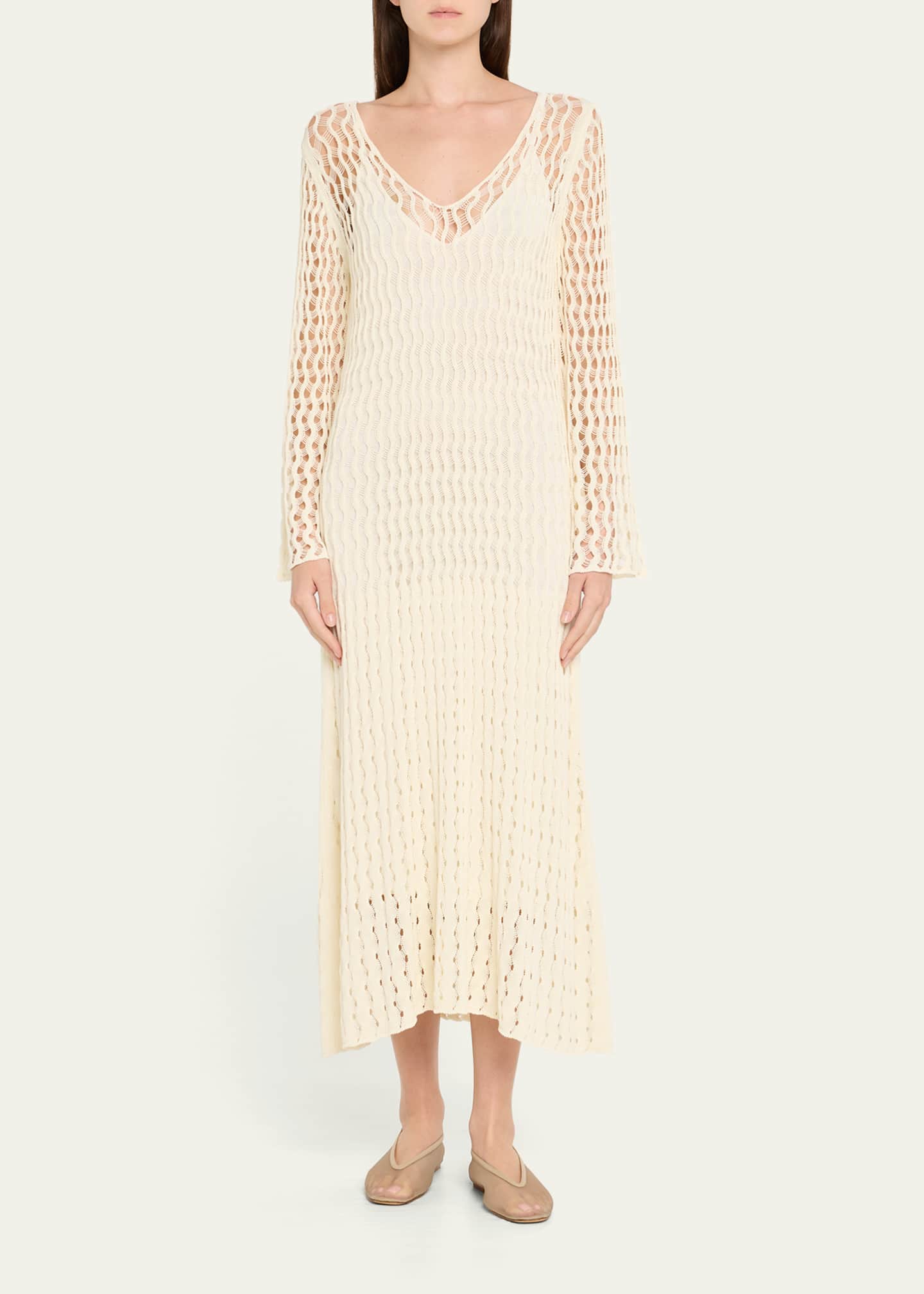 Altuzarra Jemmy Open Knit Long-Sleeve Midi Dress Image 2 of 5