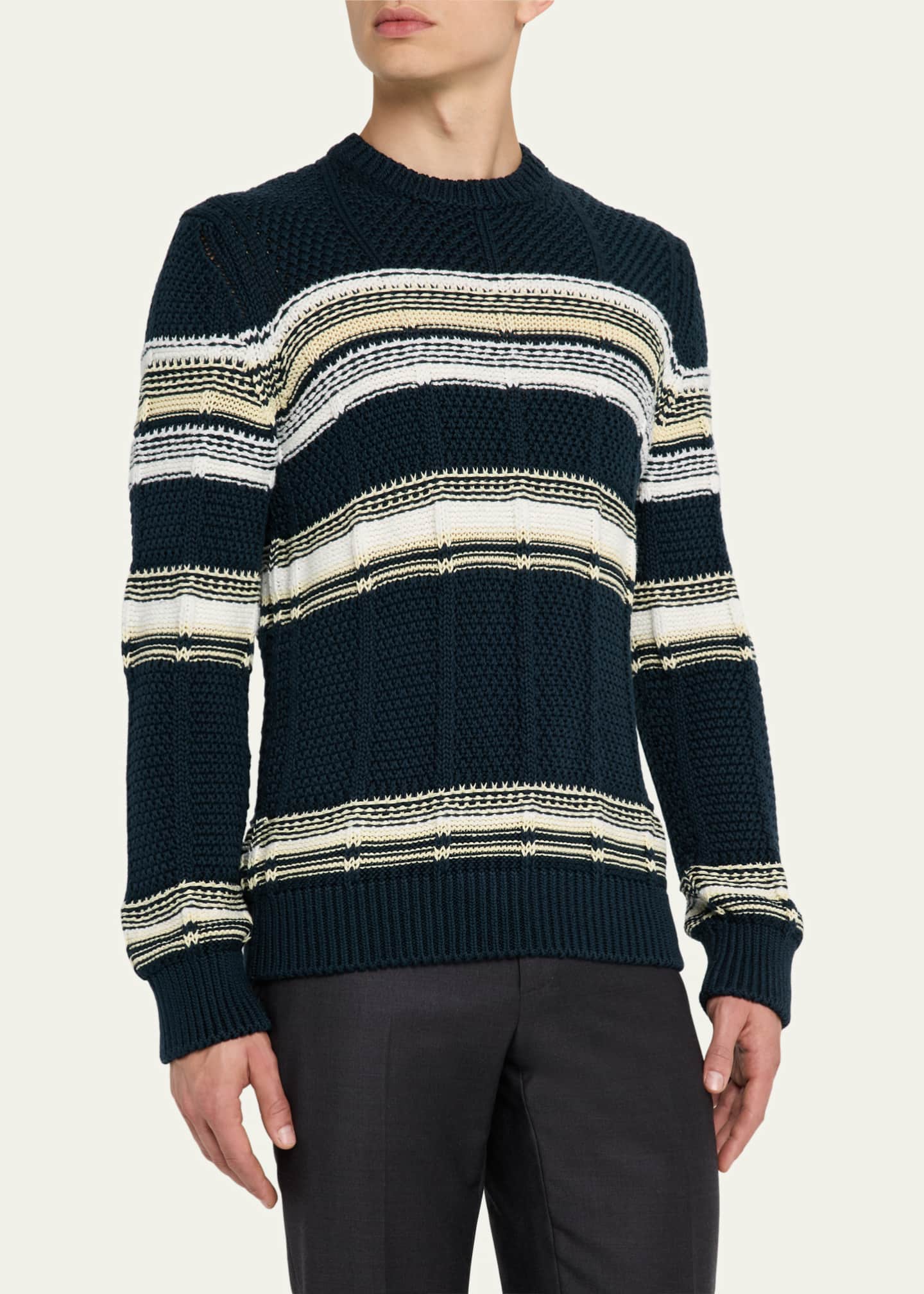 ZEGNA Men's Stripe Jacquard Crewneck Sweater Image 4 of 5