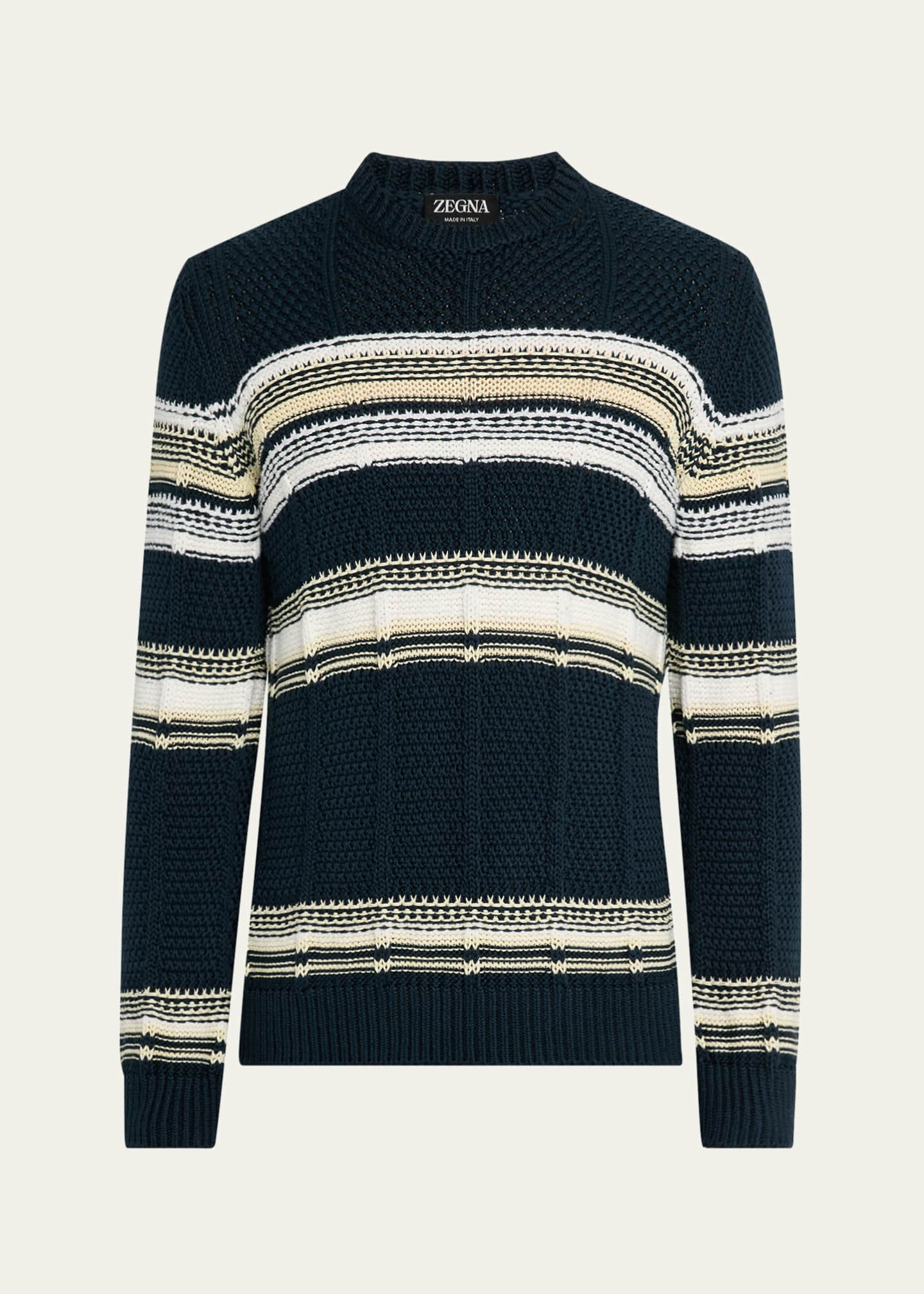 ZEGNA Men's Stripe Jacquard Crewneck Sweater Image 1 of 5