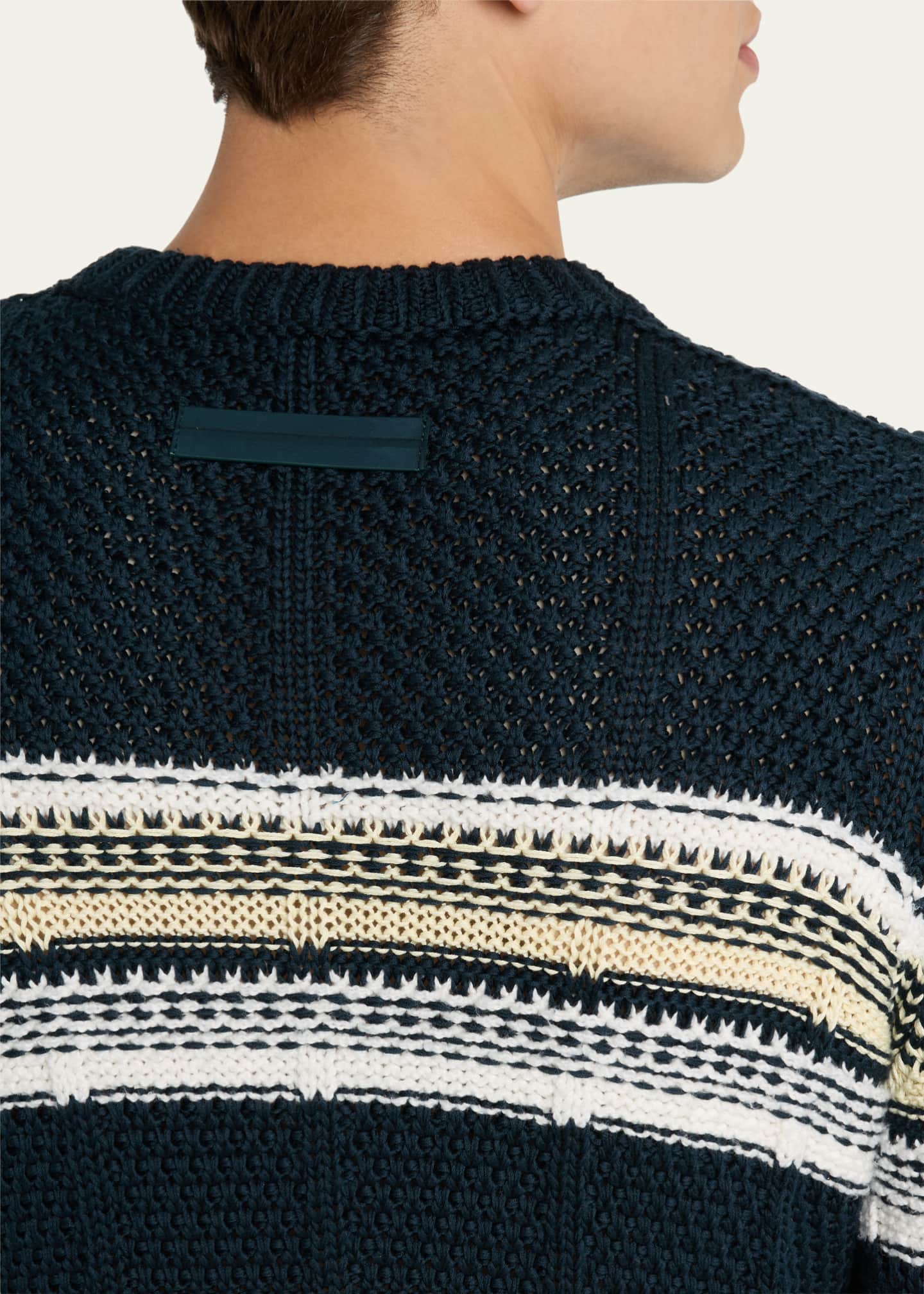 ZEGNA Men's Stripe Jacquard Crewneck Sweater Image 5 of 5