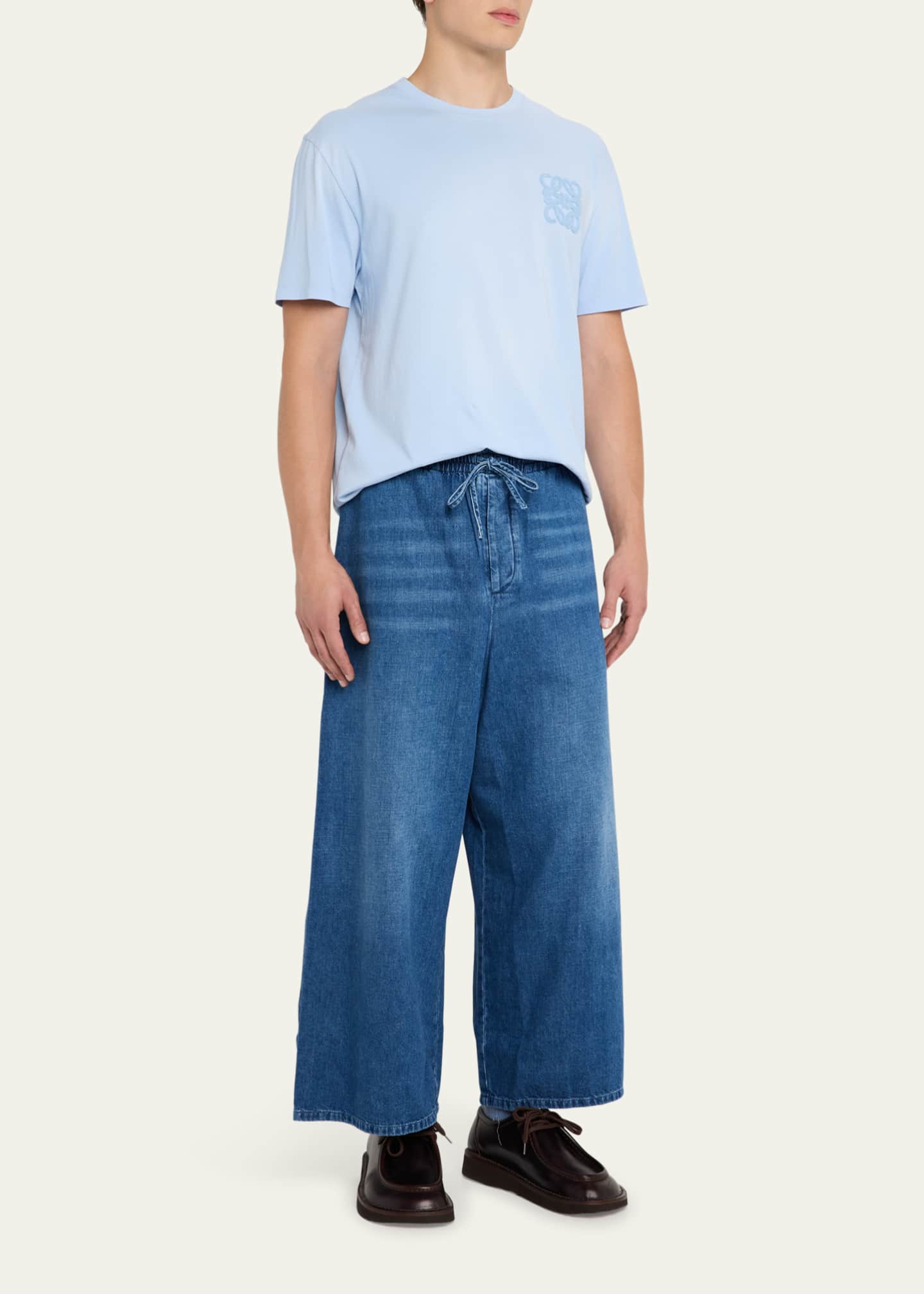 Loewe Men's Washed Denim Stretch-Waistband Pants Image 2 of 5