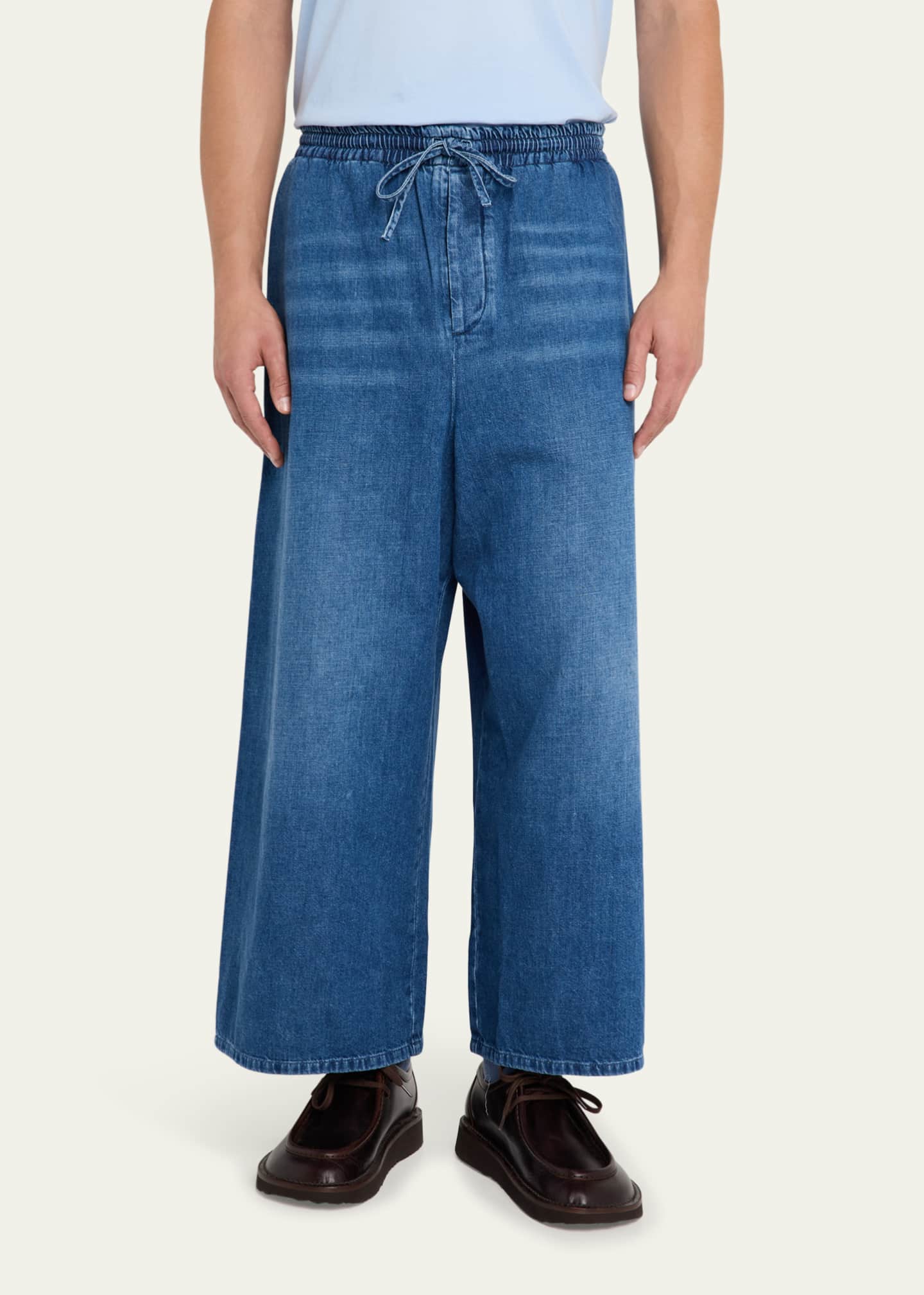 Loewe Men's Washed Denim Stretch-Waistband Pants Image 4 of 5