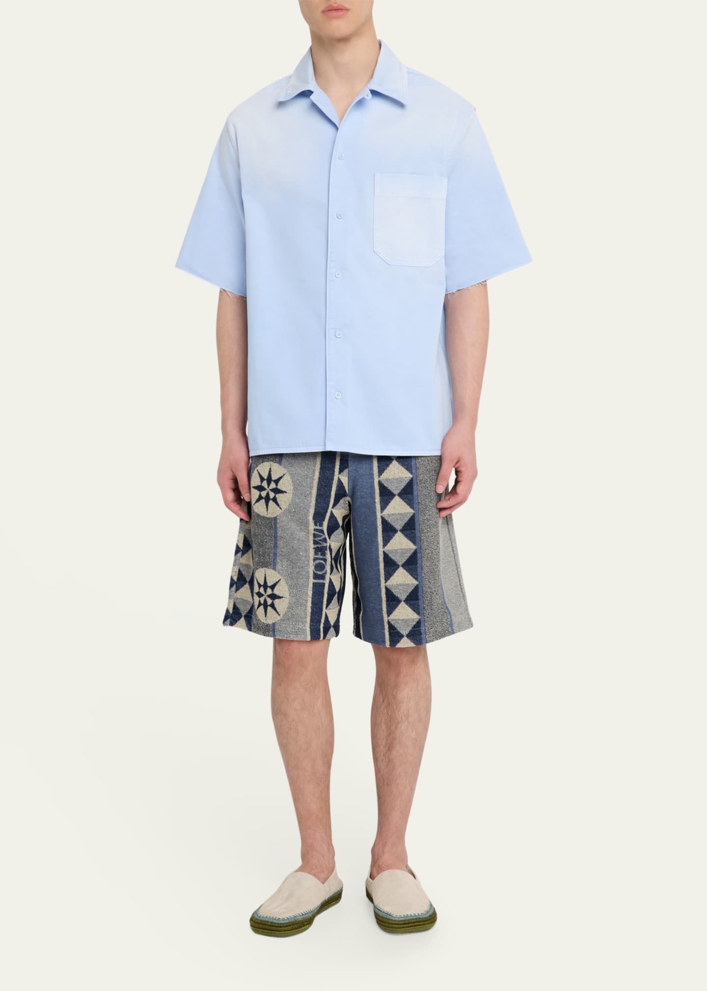 Loewe Men's Cotton Terry Compass Pull-On Shorts Image 2 of 5