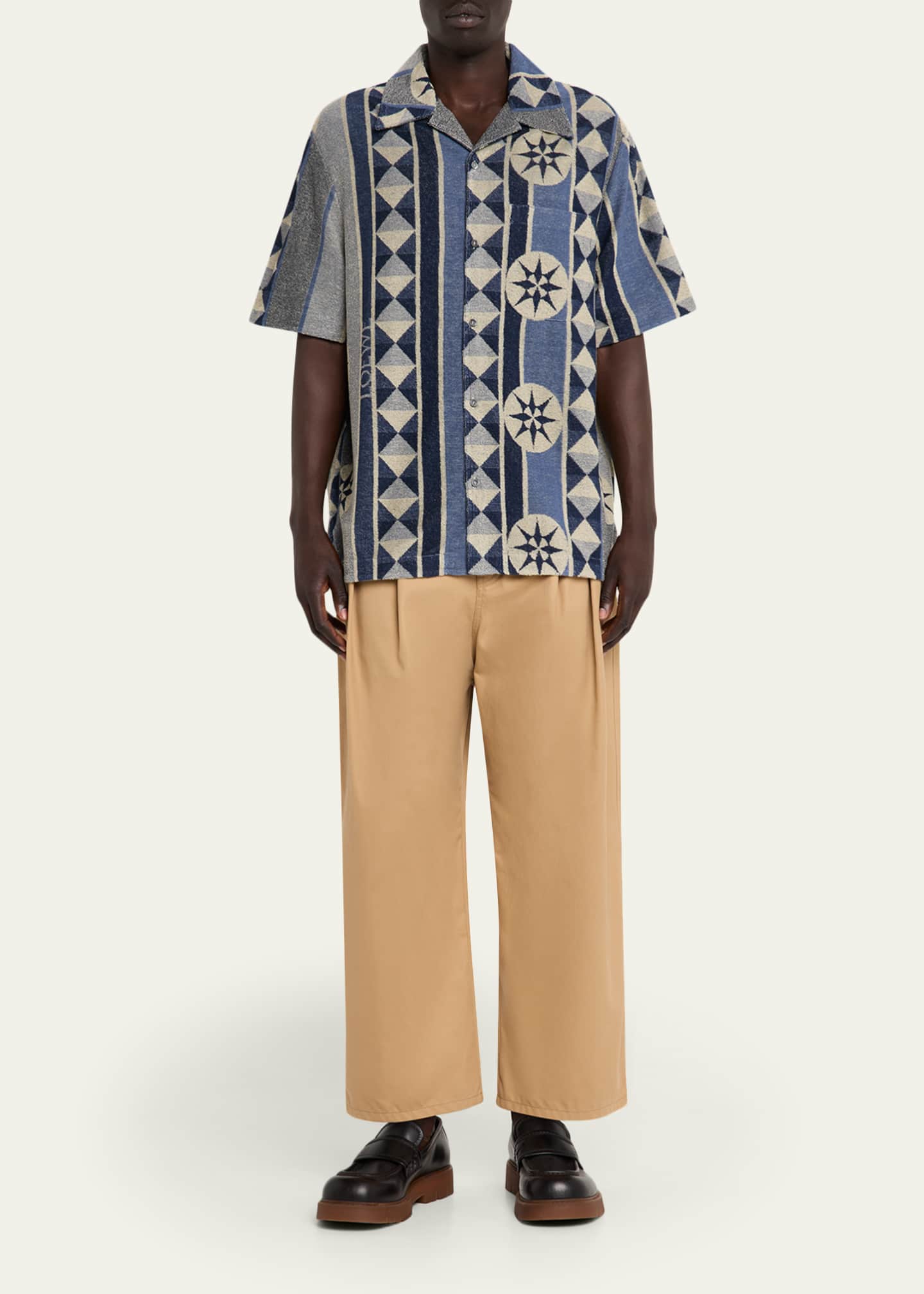 Loewe Men's Cotton Terry Compass-Print Camp Shirt Image 2 of 5