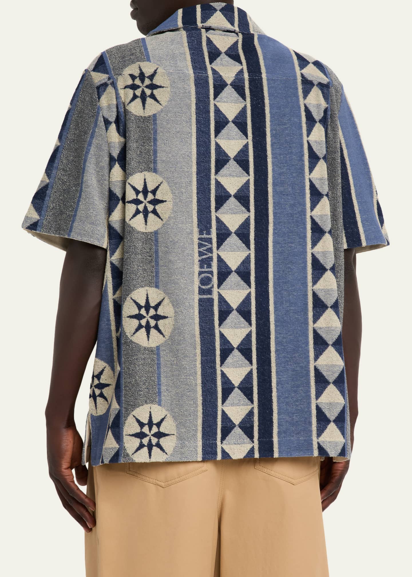 Loewe Men's Cotton Terry Compass-Print Camp Shirt Image 3 of 5
