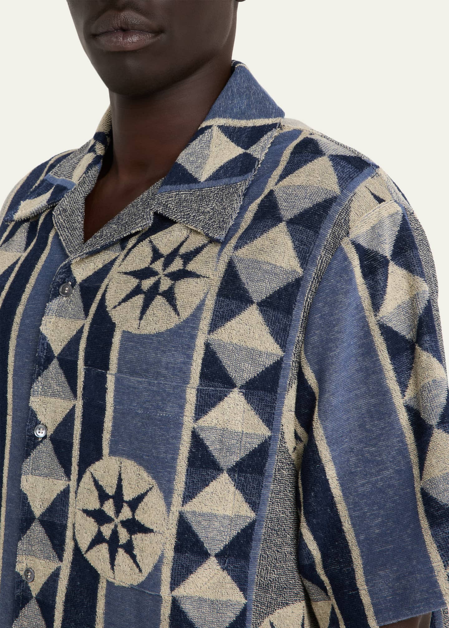 Loewe Men's Cotton Terry Compass-Print Camp Shirt Image 5 of 5