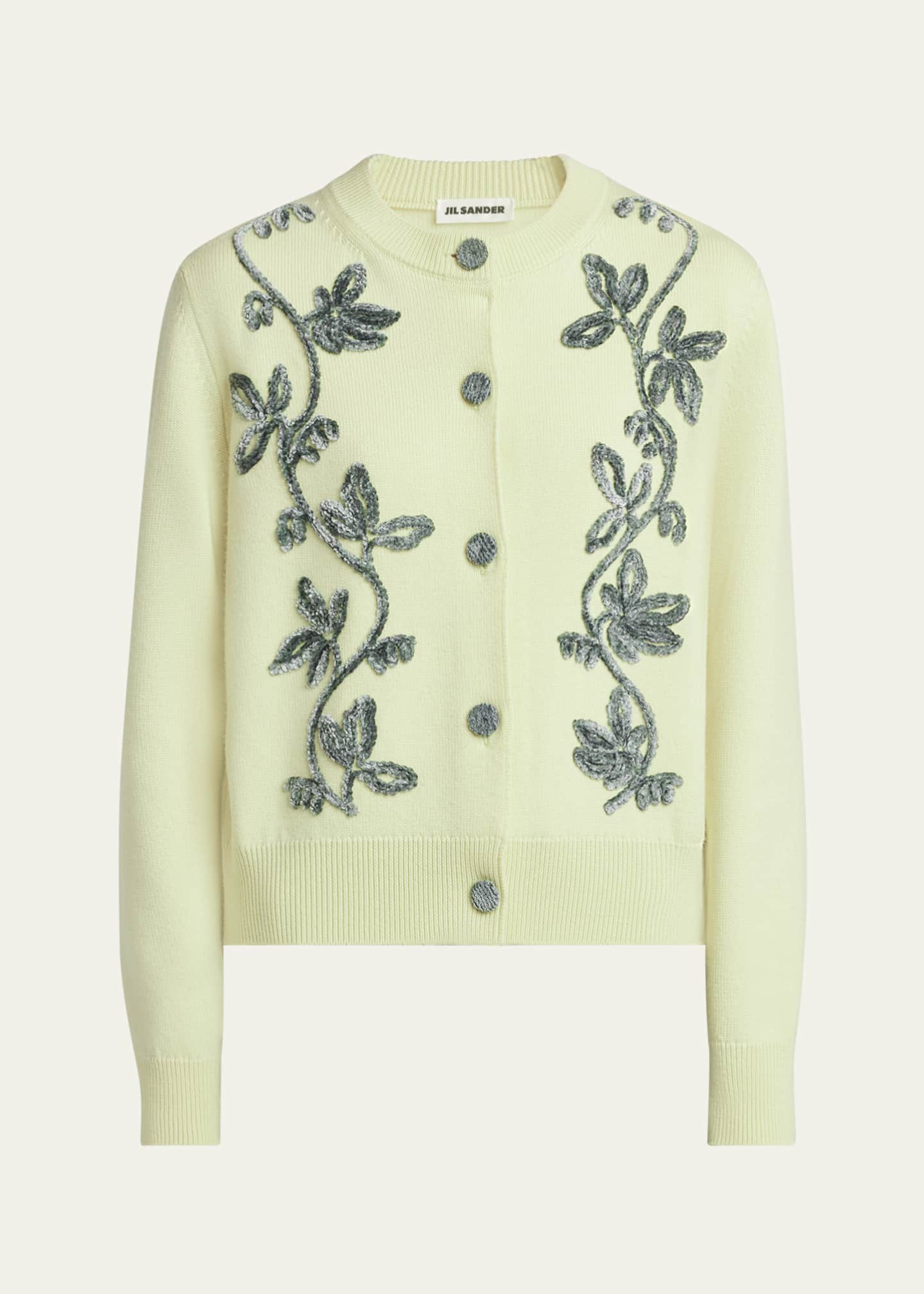 Jil Sander Velvet Floral Merino Wool Cardigan - Bergdorf Goodman