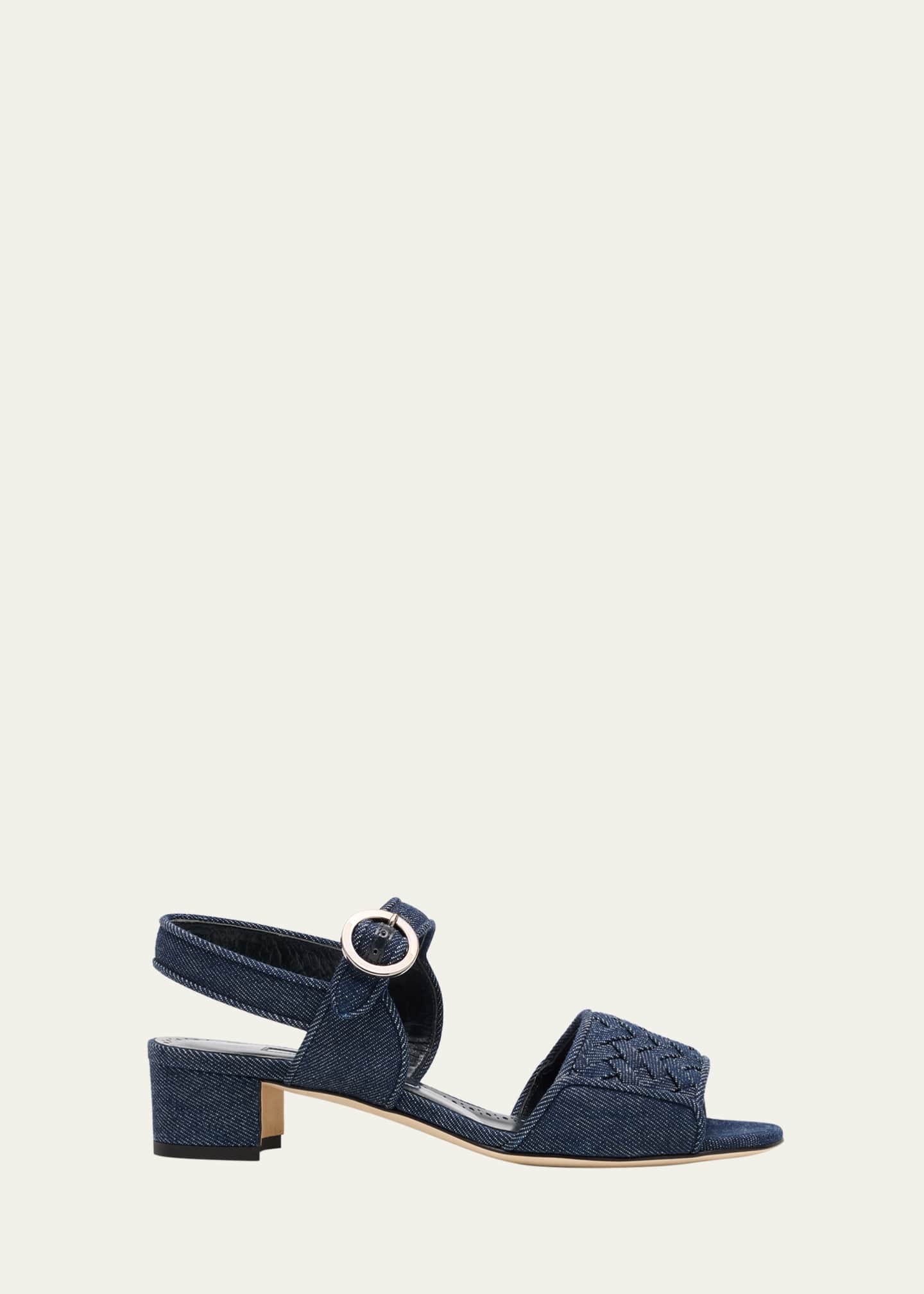 Manolo Blahnik Chambray Vibius Den Buckle-Strap Sandals Image 1 of 4