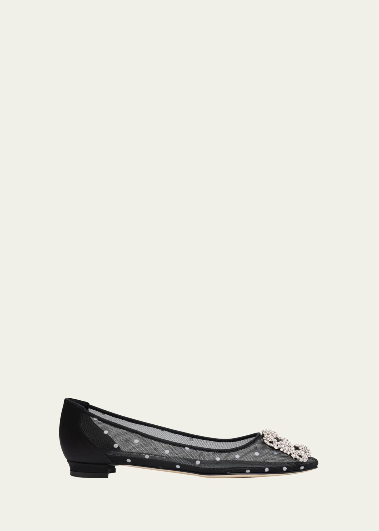 Manolo Blahnik Hangisi Polka-Dot Mesh Ballerina Flats Image 1 of 4