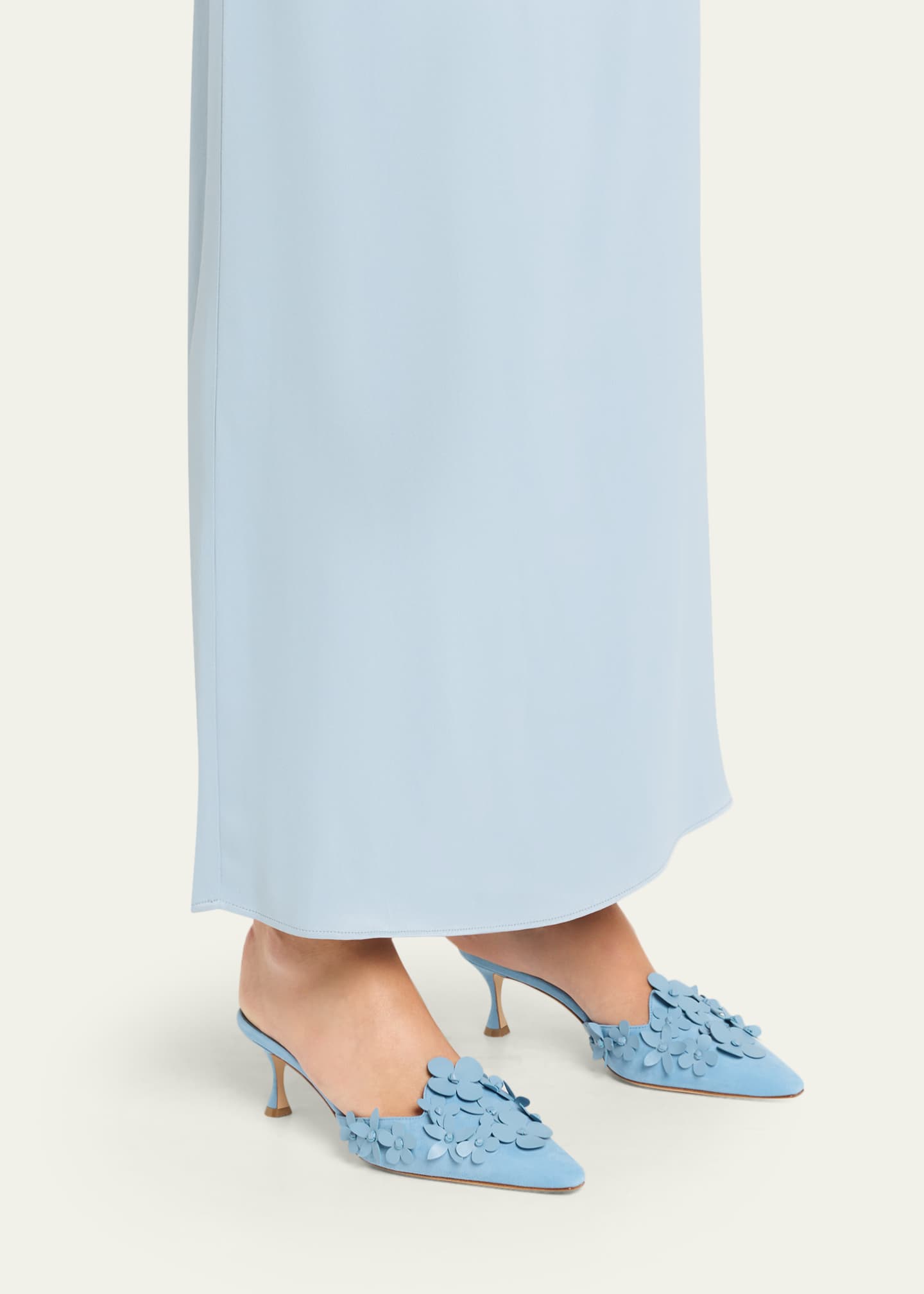 Manolo Blahnik Harnes Flower Suede Kitten-Heel Mules Image 2 of 6