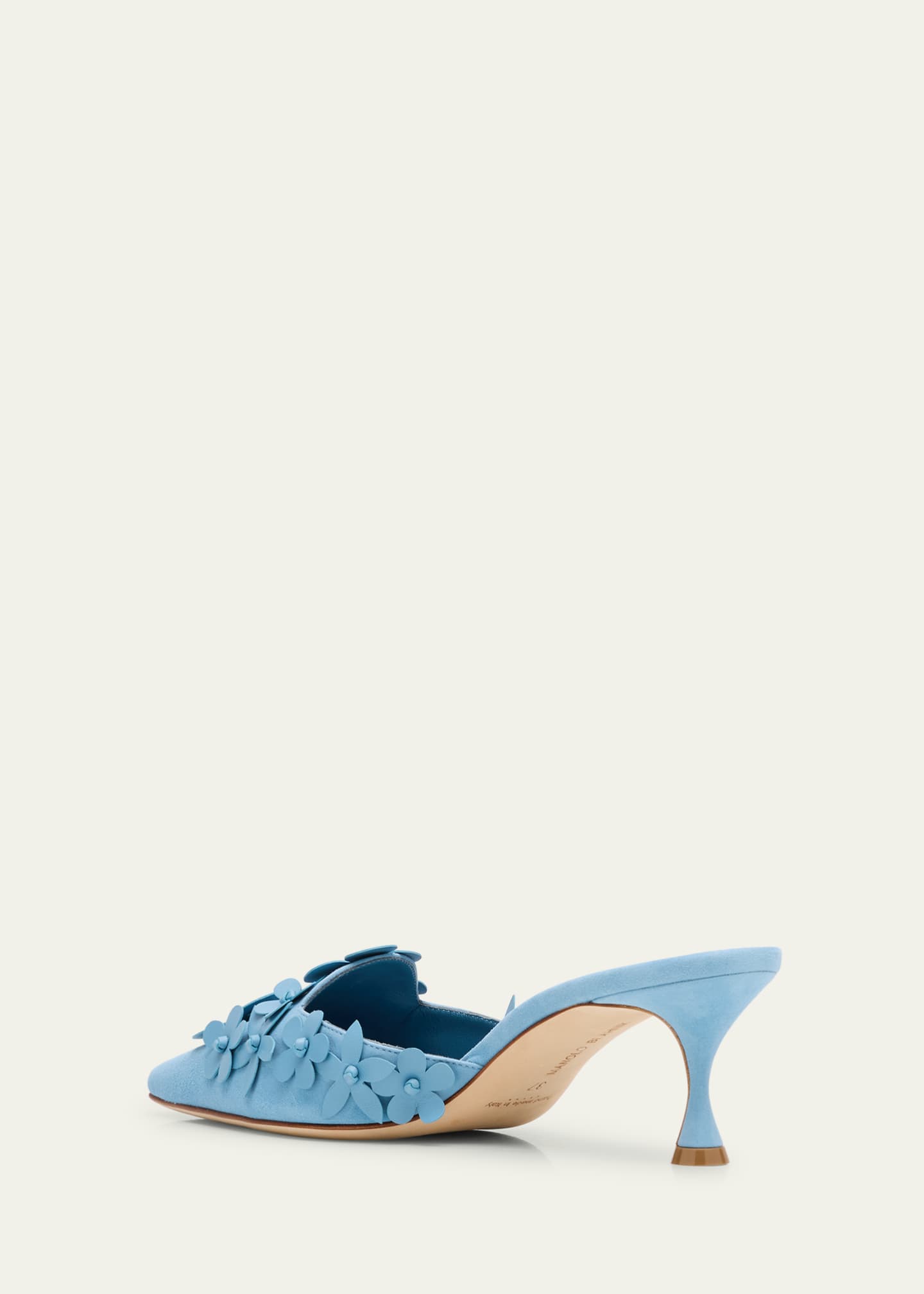 Manolo Blahnik Harnes Flower Suede Kitten-Heel Mules Image 4 of 6