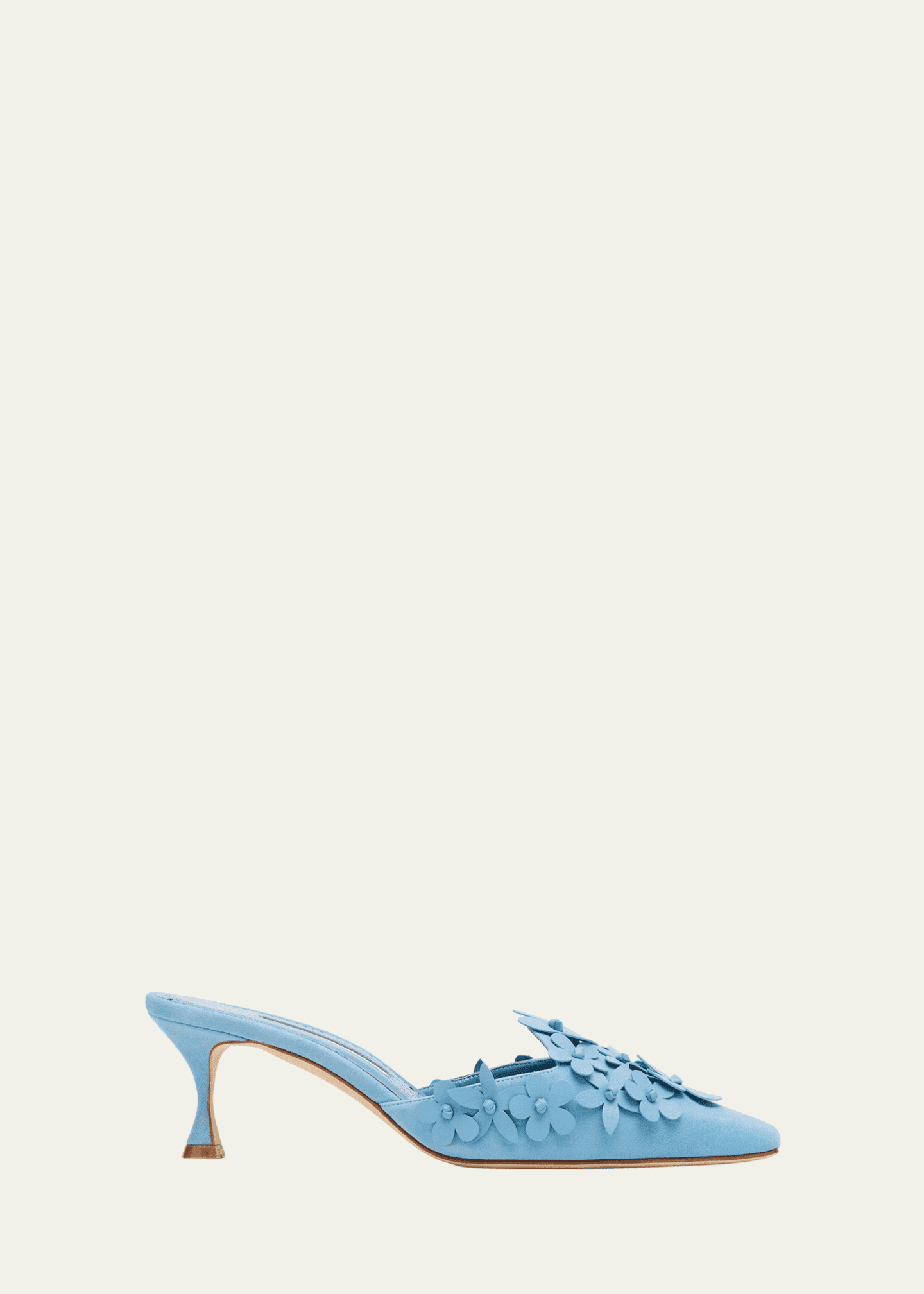 Manolo Blahnik Harnes Flower Suede Kitten-Heel Mules Image 1 of 6