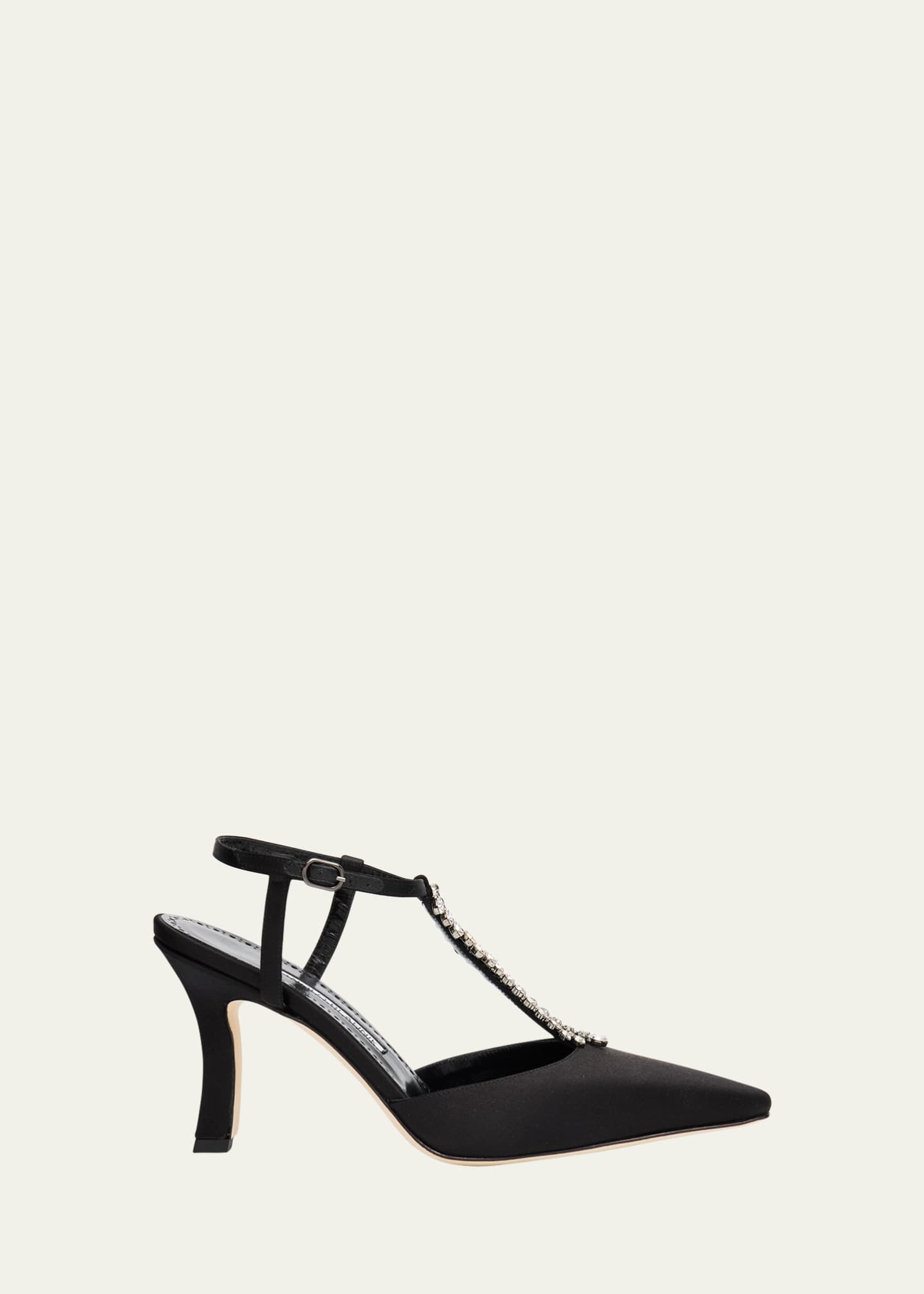 Manolo Blahnik Sufik Embellished Satin T-Strap Pumps Image 1 of 4