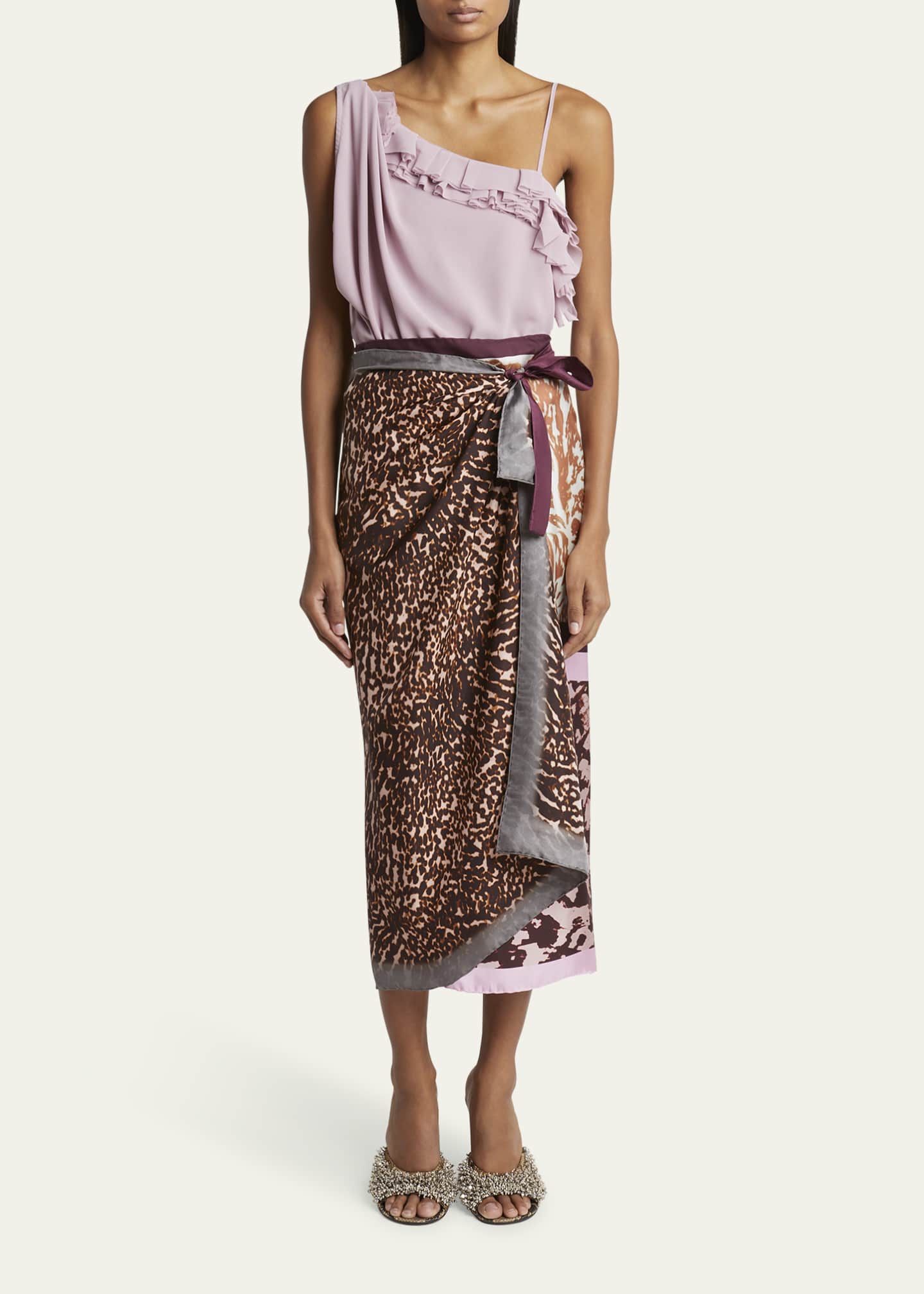Dries Van Noten Printed Silk Midi Wrap Skirt Image 2 of 5