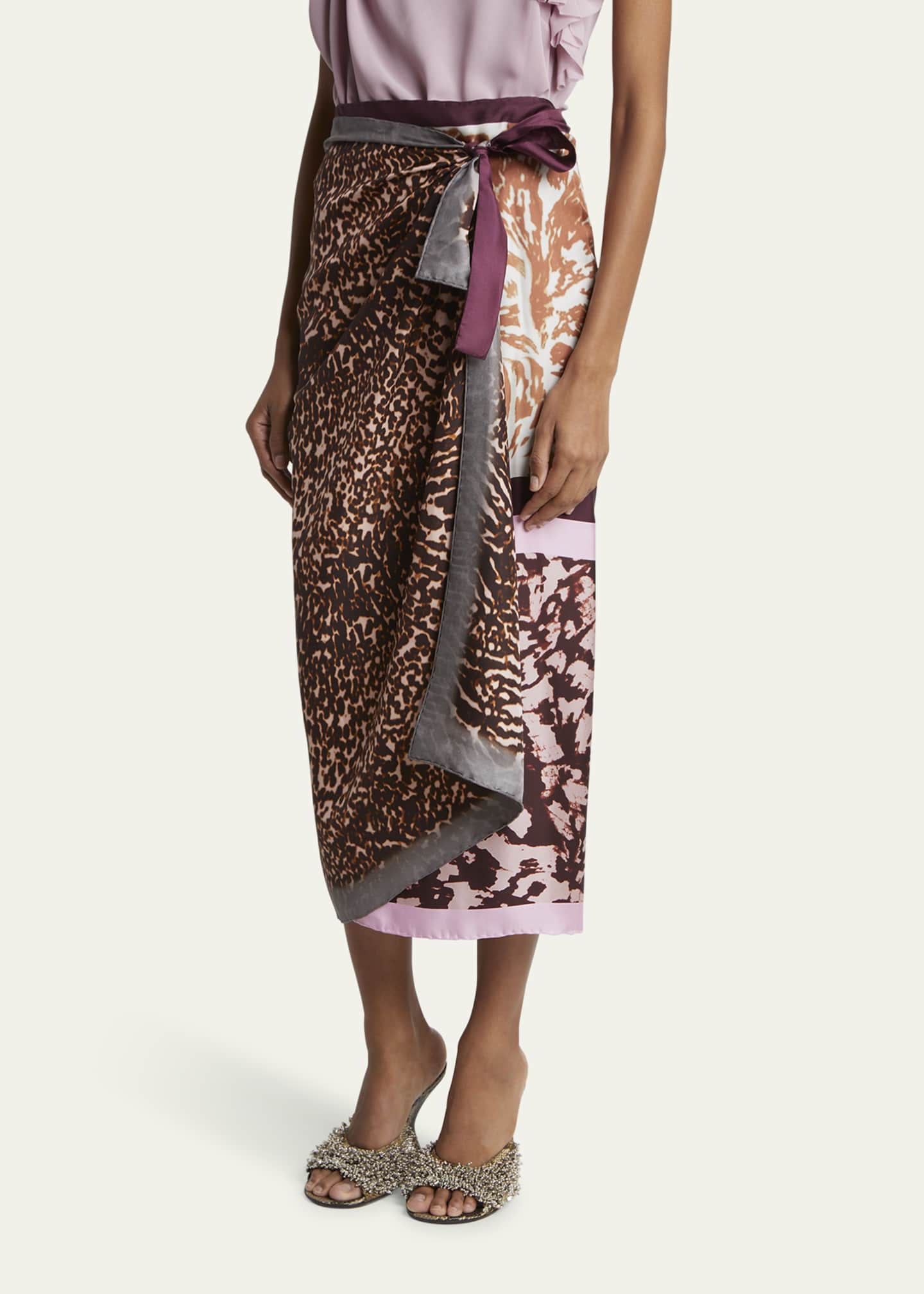 Dries Van Noten Printed Silk Midi Wrap Skirt Image 4 of 5