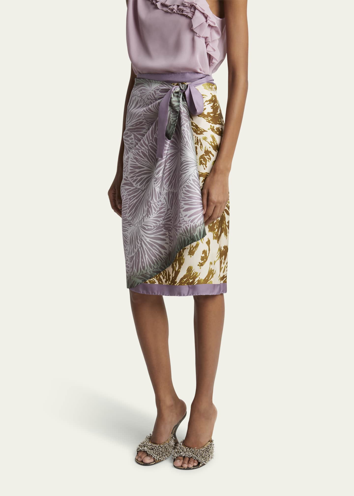 Dries Van Noten Printed Silk Wrap Skirt Image 4 of 5