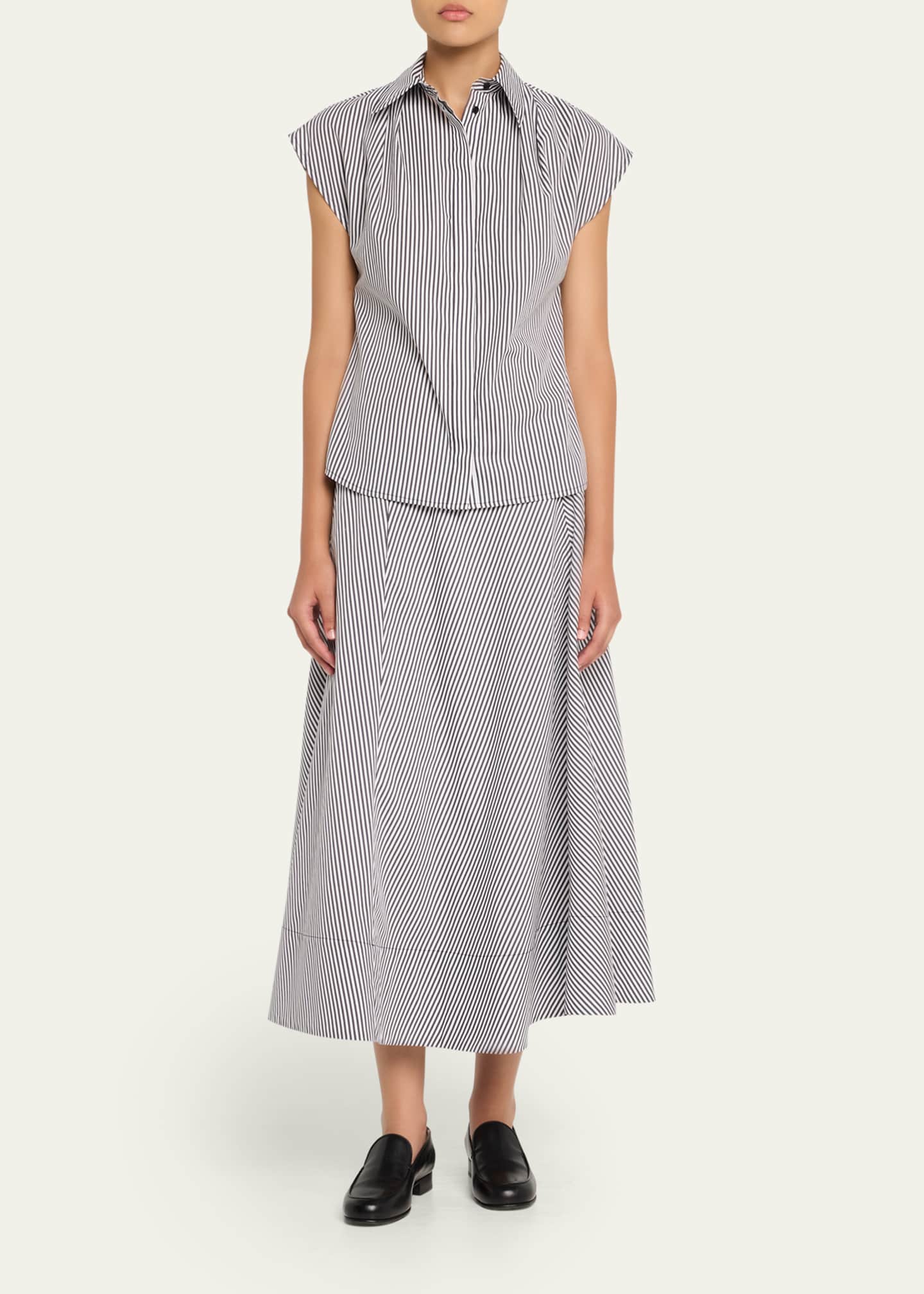Brandon Maxwell Gabi Striped Cap-Sleeve Button-Down Shirt Image 2 of 5
