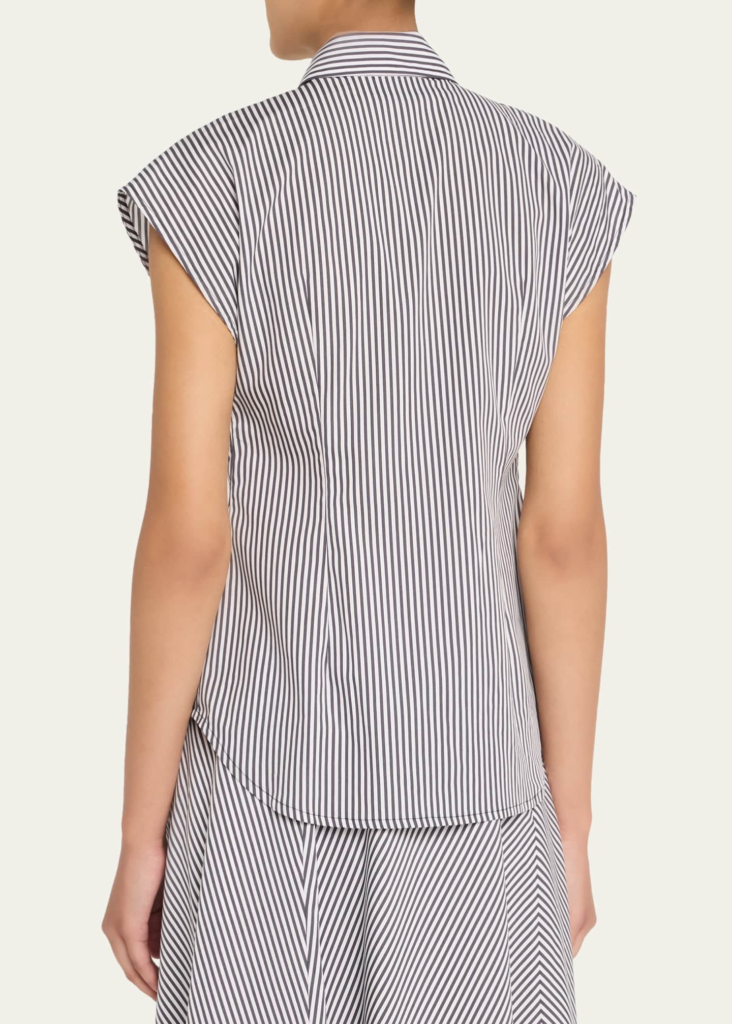 Brandon Maxwell Gabi Striped Cap-Sleeve Button-Down Shirt Image 3 of 5