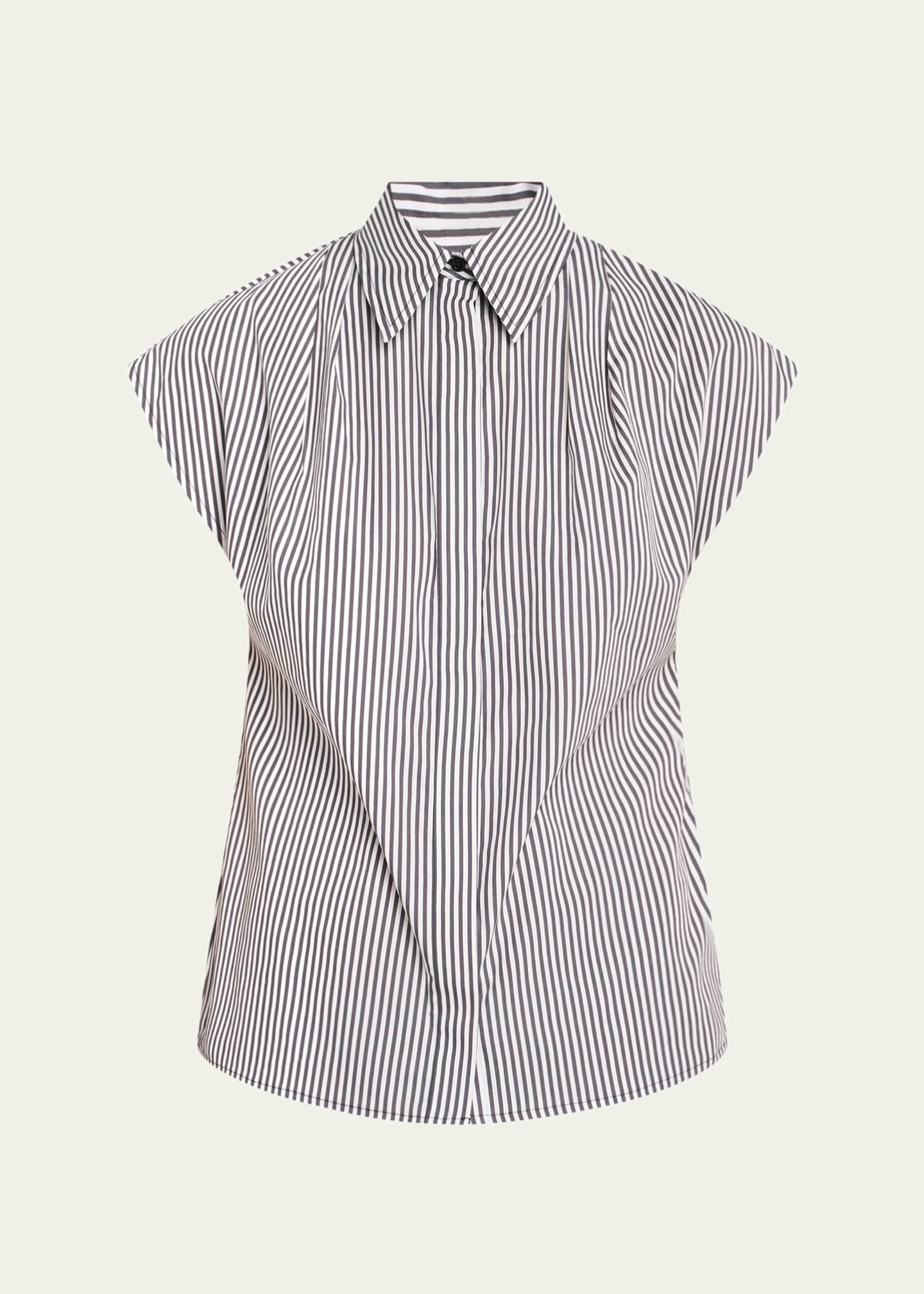 Brandon Maxwell Gabi Striped Cap-Sleeve Button-Down Shirt Image 1 of 5