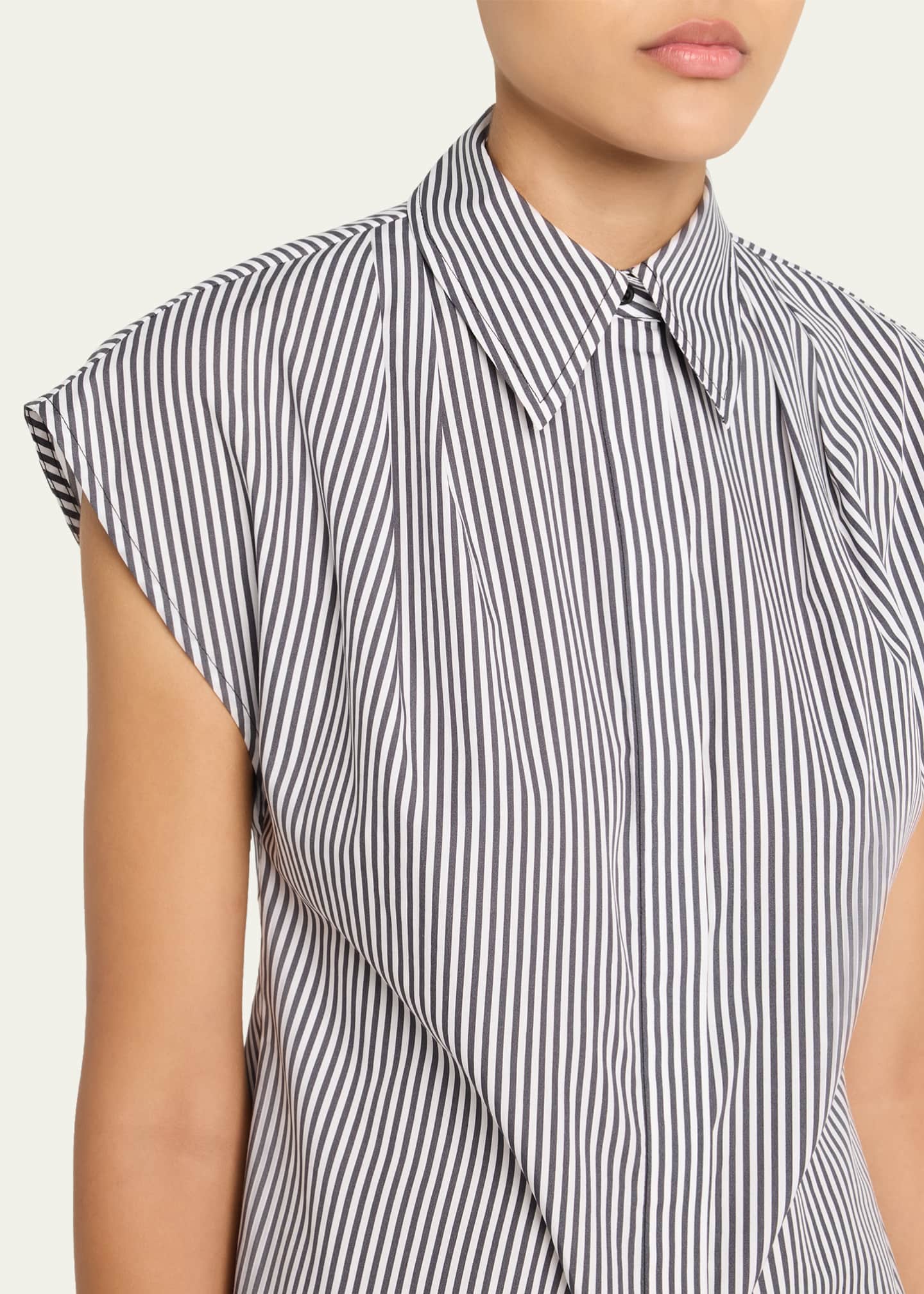 Brandon Maxwell Gabi Striped Cap-Sleeve Button-Down Shirt Image 5 of 5