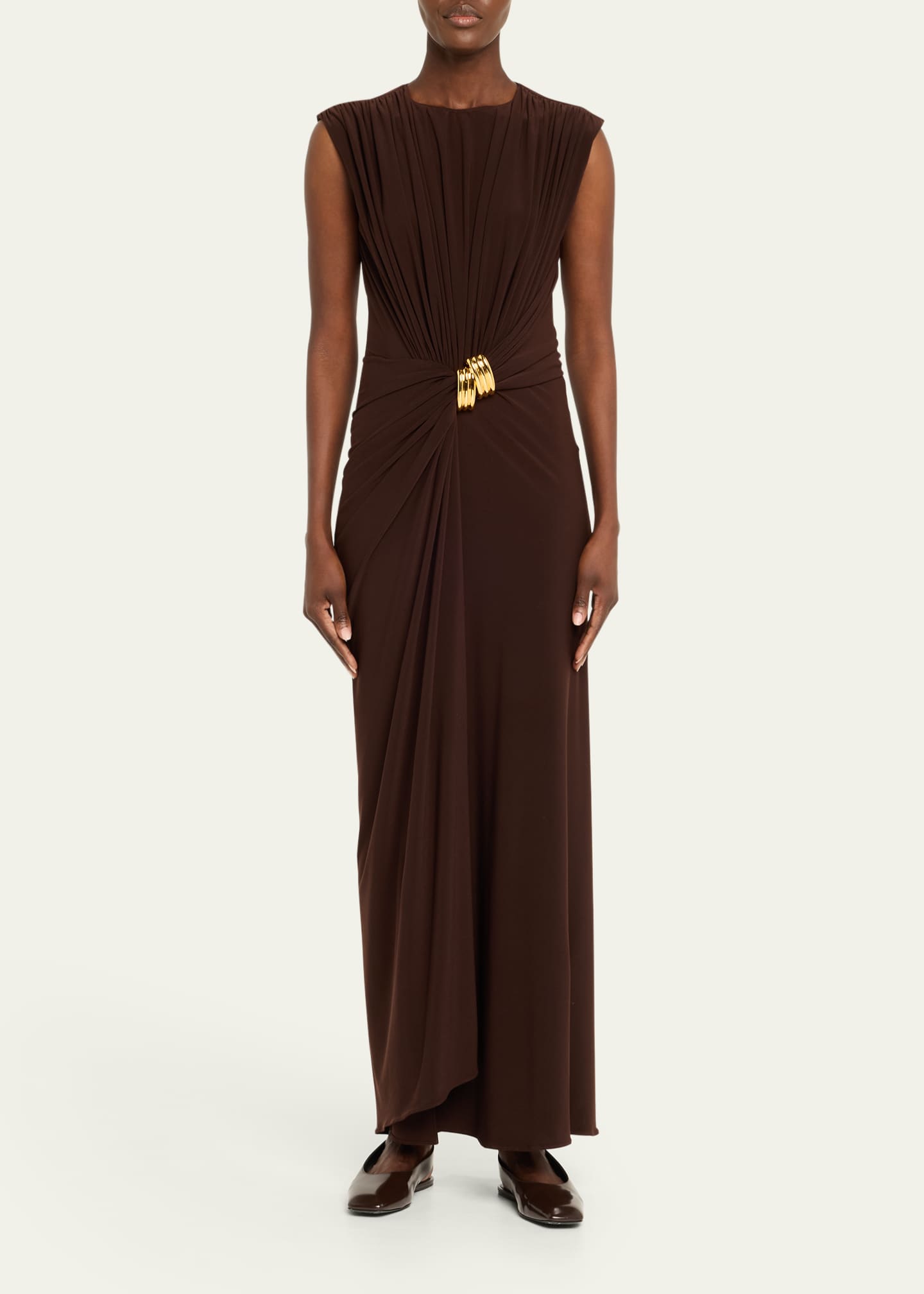Brandon Maxwell Serena Swirl Draped Midi Dress Image 2 of 5