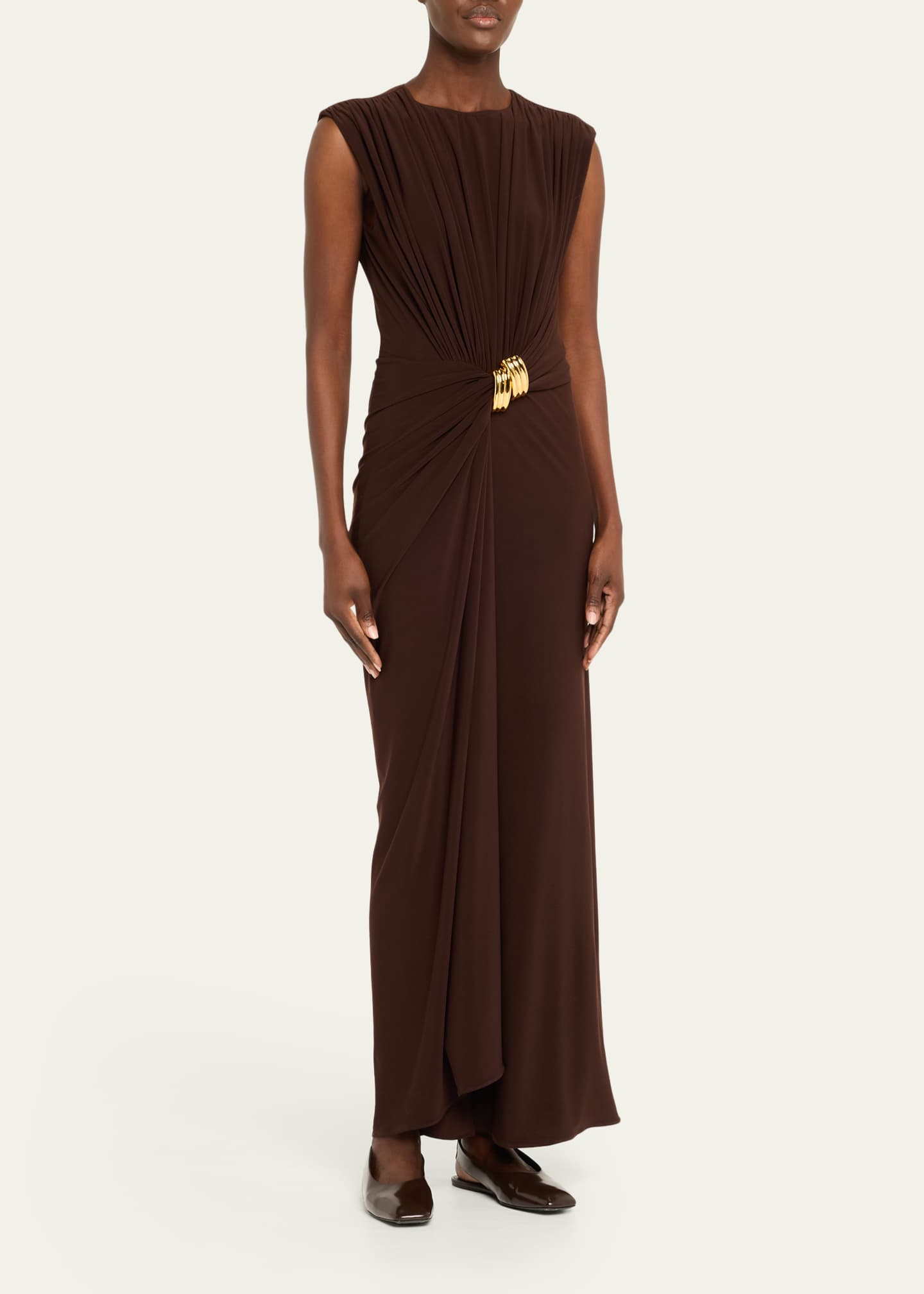 Brandon Maxwell Serena Swirl Draped Midi Dress Image 4 of 5