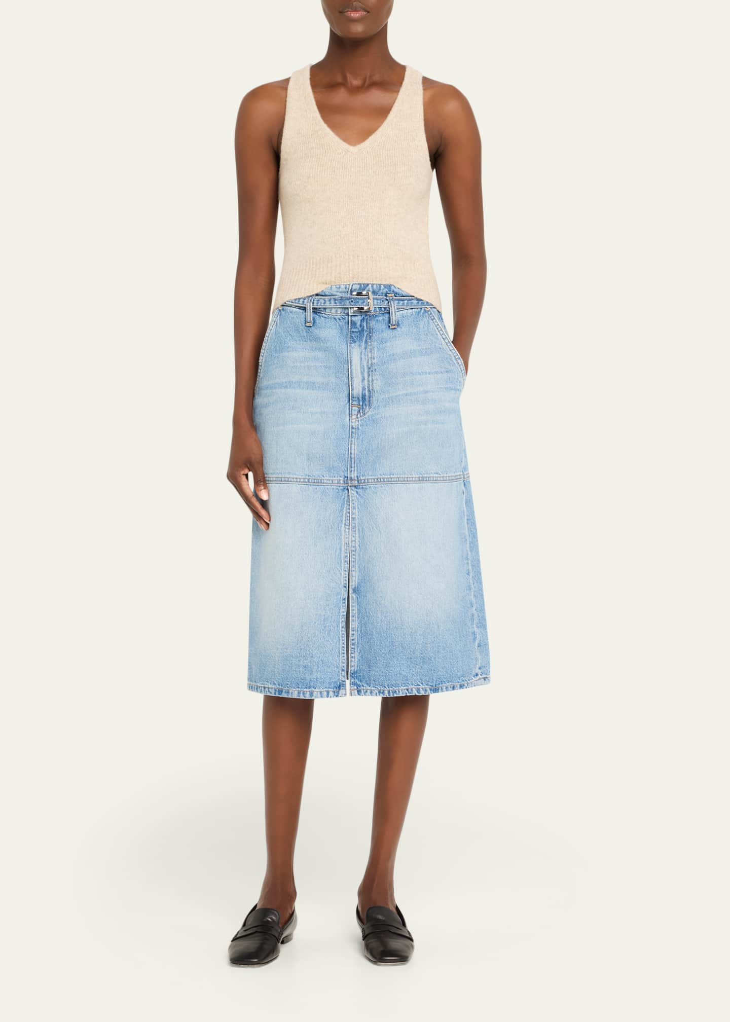 Brandon Maxwell Cecilia Belted Denim Midi Skirt - Bergdorf Goodman