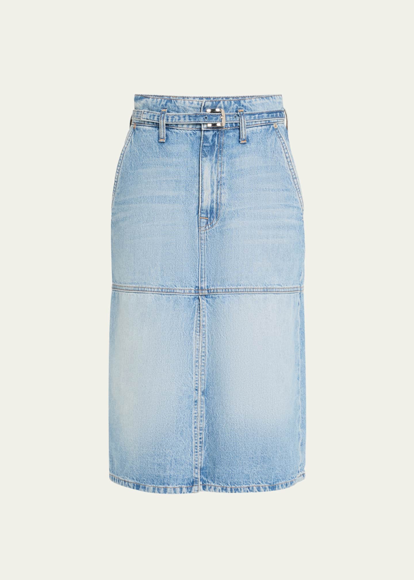 Brandon Maxwell Cecilia Belted Denim Midi Skirt - Bergdorf Goodman