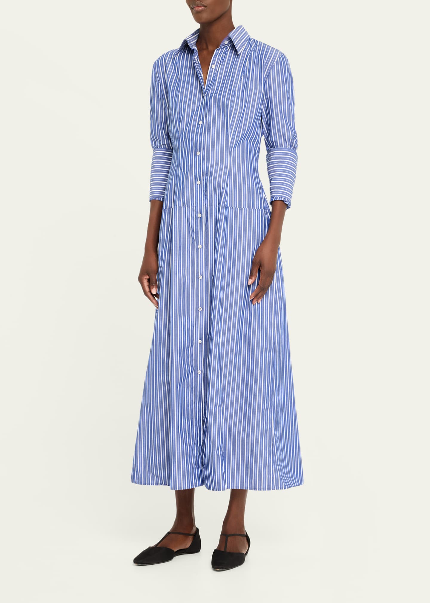 Brandon Maxwell Sammy Striped Collared Midi Shirtdress Image 4 of 5