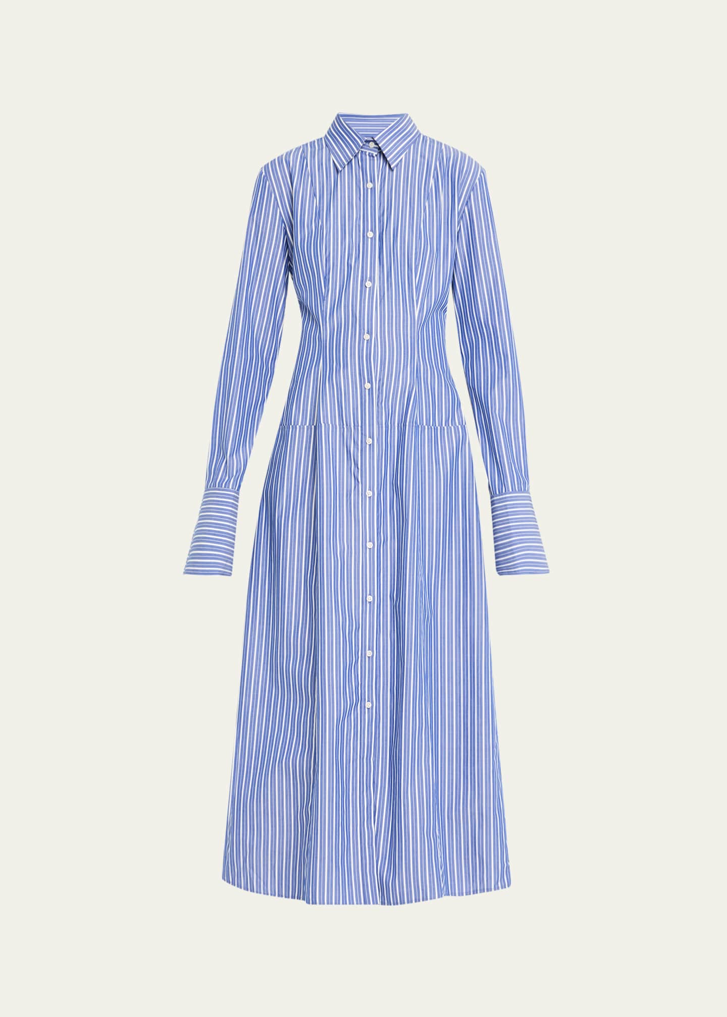 Brandon Maxwell Sammy Striped Collared Midi Shirtdress Image 1 of 5