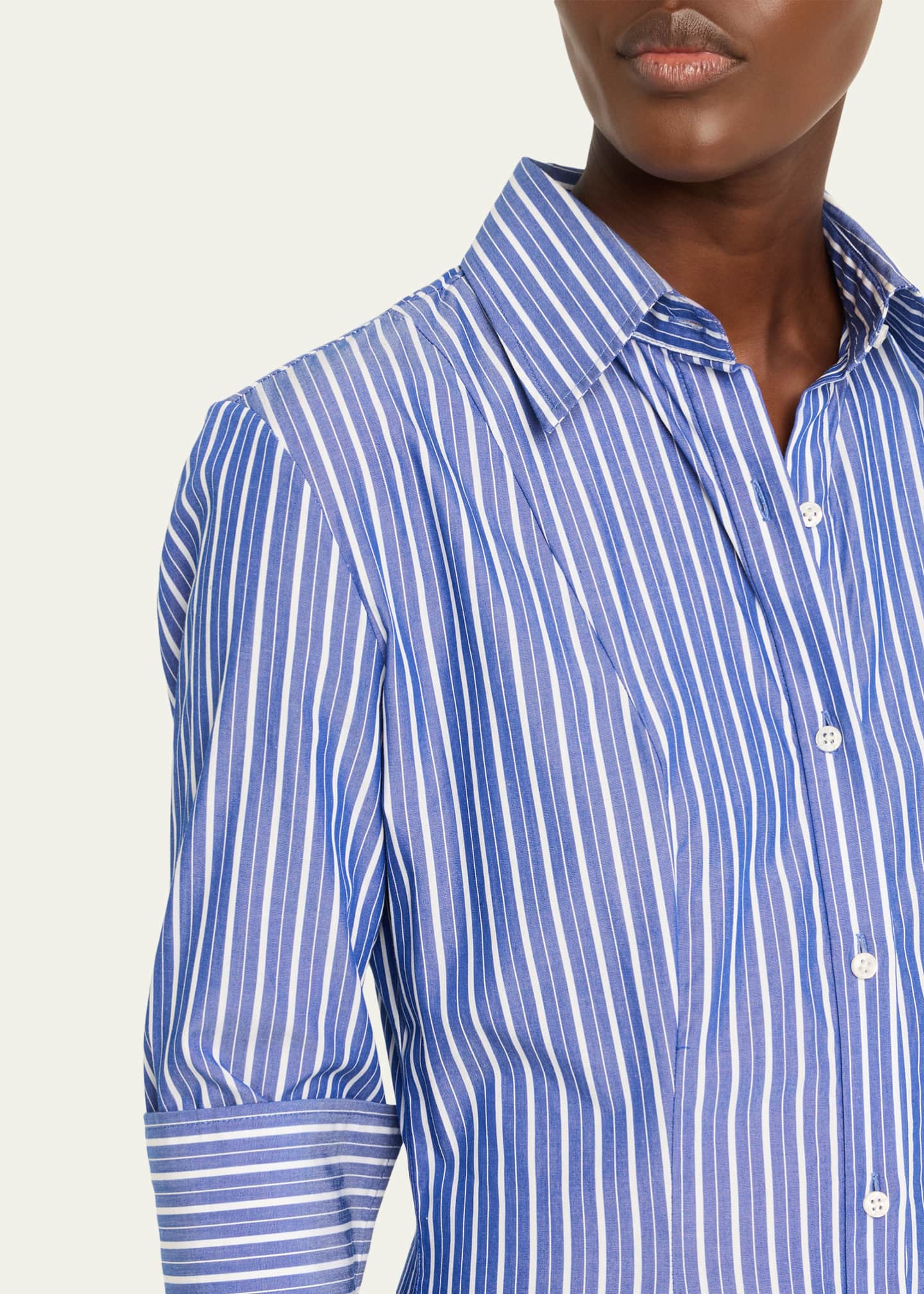 Brandon Maxwell Sammy Striped Collared Midi Shirtdress Image 5 of 5