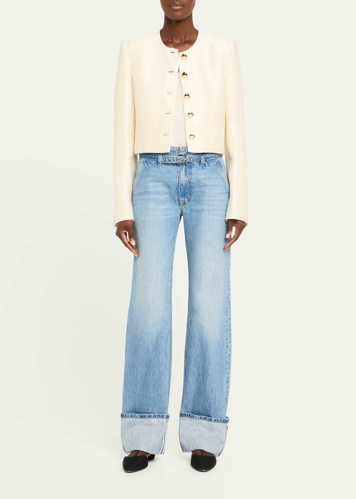 Brandon Maxwell Eloise Single-Breasted Crinkle Silk Box Jacket Image 2 of 5