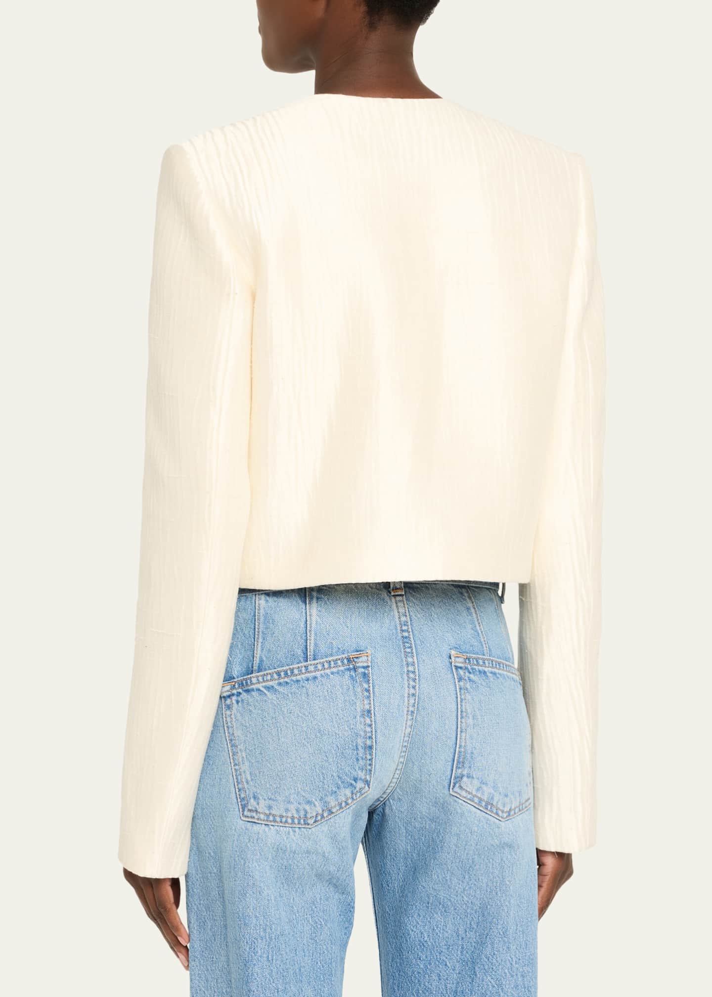 Brandon Maxwell Eloise Single-Breasted Crinkle Silk Box Jacket Image 3 of 5