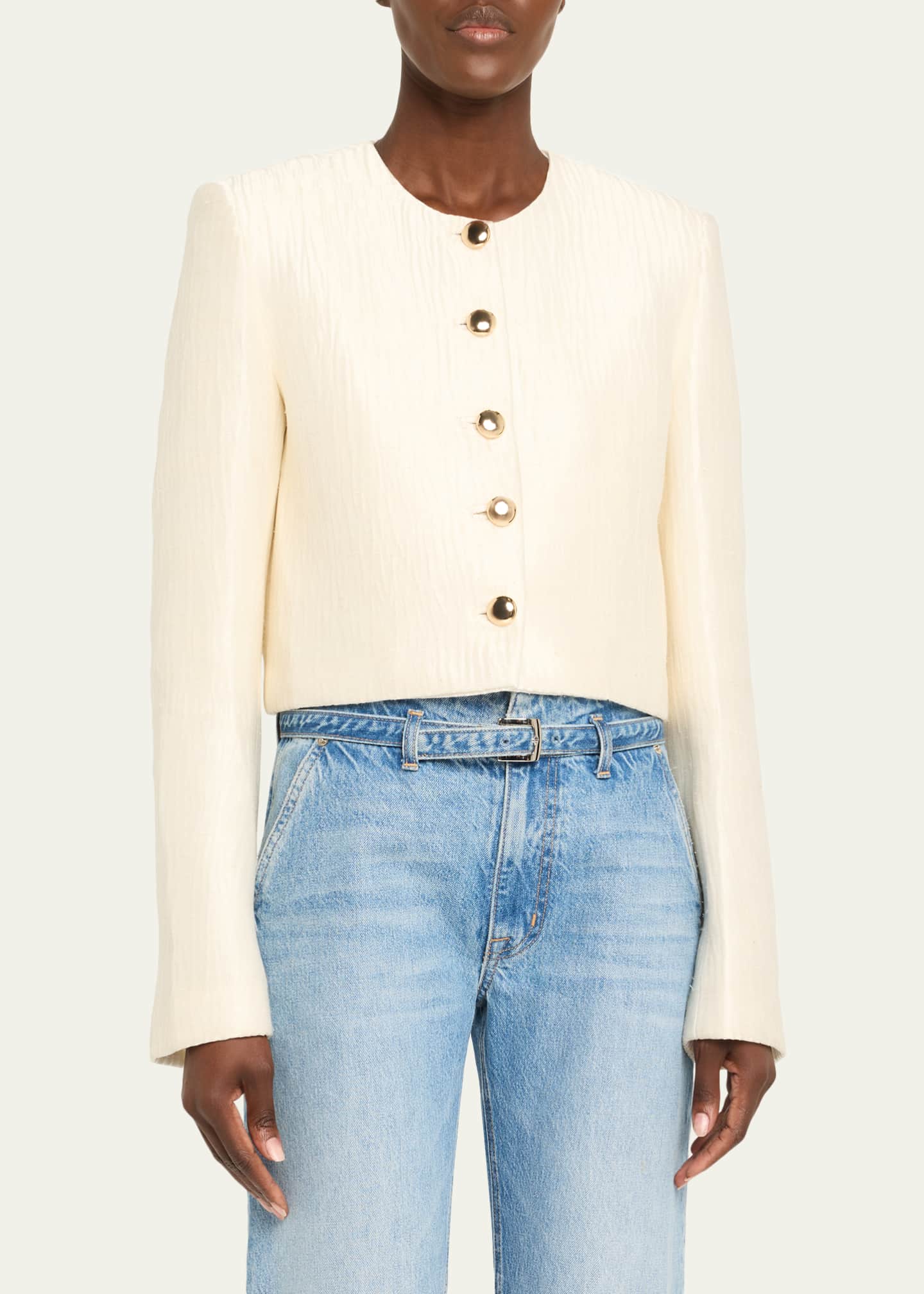 Brandon Maxwell Eloise Single-Breasted Crinkle Silk Box Jacket Image 4 of 5