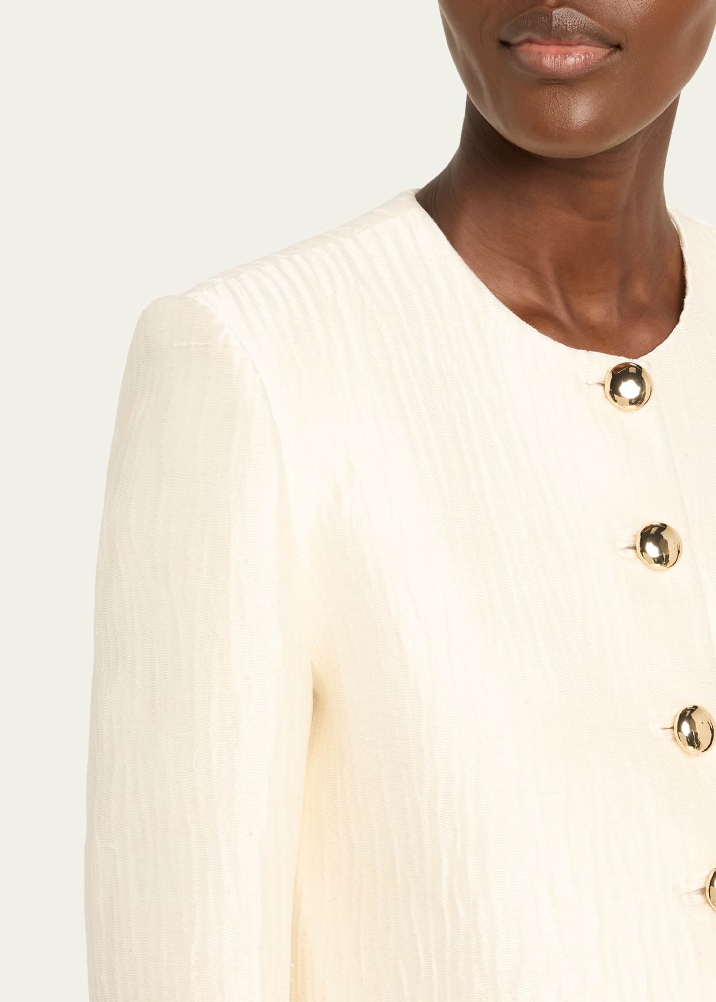 Brandon Maxwell Eloise Single-Breasted Crinkle Silk Box Jacket Image 5 of 5