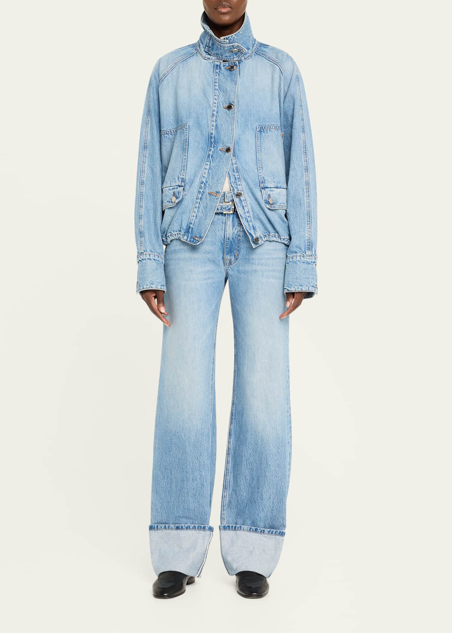 Brandon Maxwell Alexa Belted Wide-Leg Cuffed Jeans Image 2 of 5